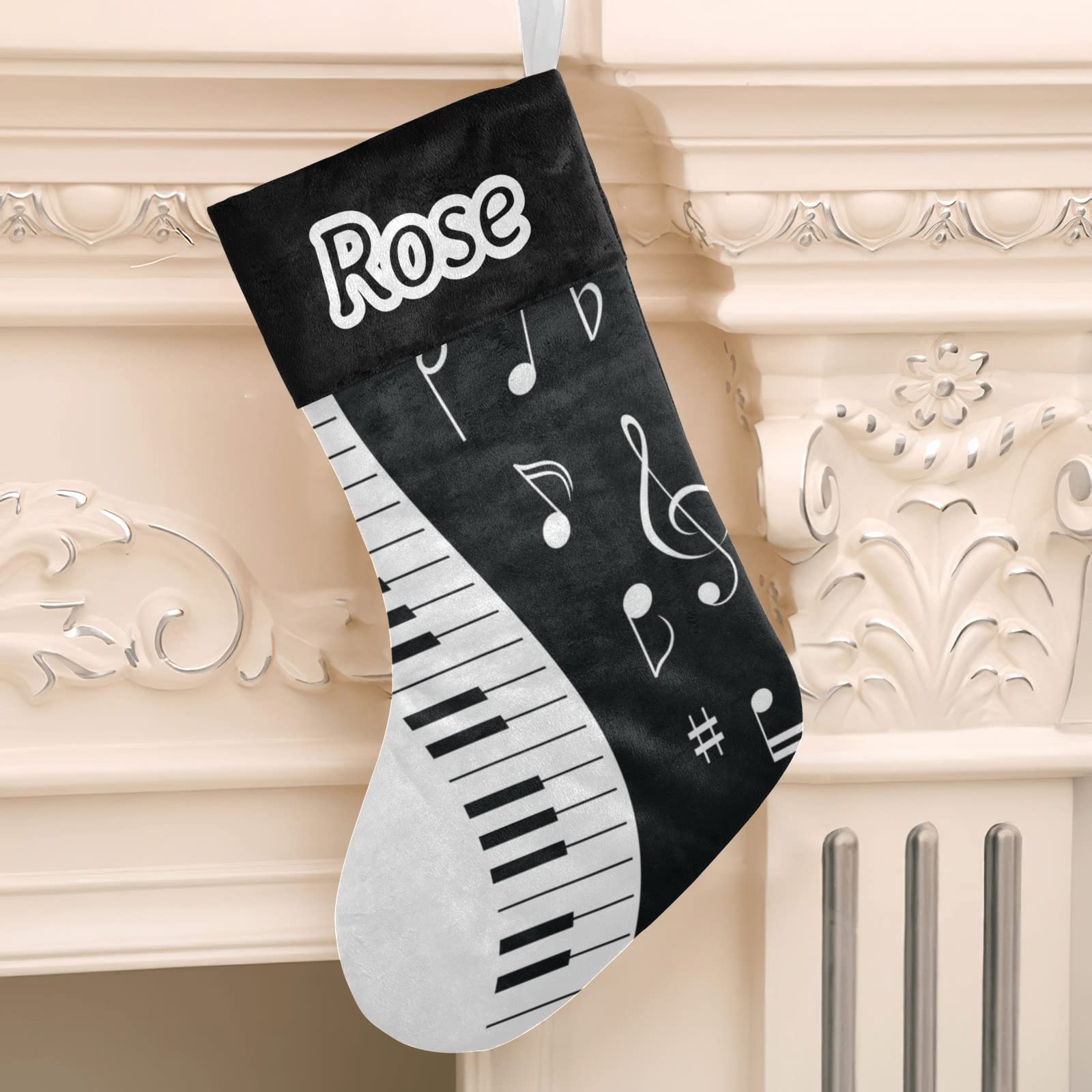 Personalized Christmas Stockings with Music Notes & Piano Design - Custom Name Text Holiday Decor (17.52 x 7.87 Inch) - Perfect Festive Gift for Musicians & Music Lovers