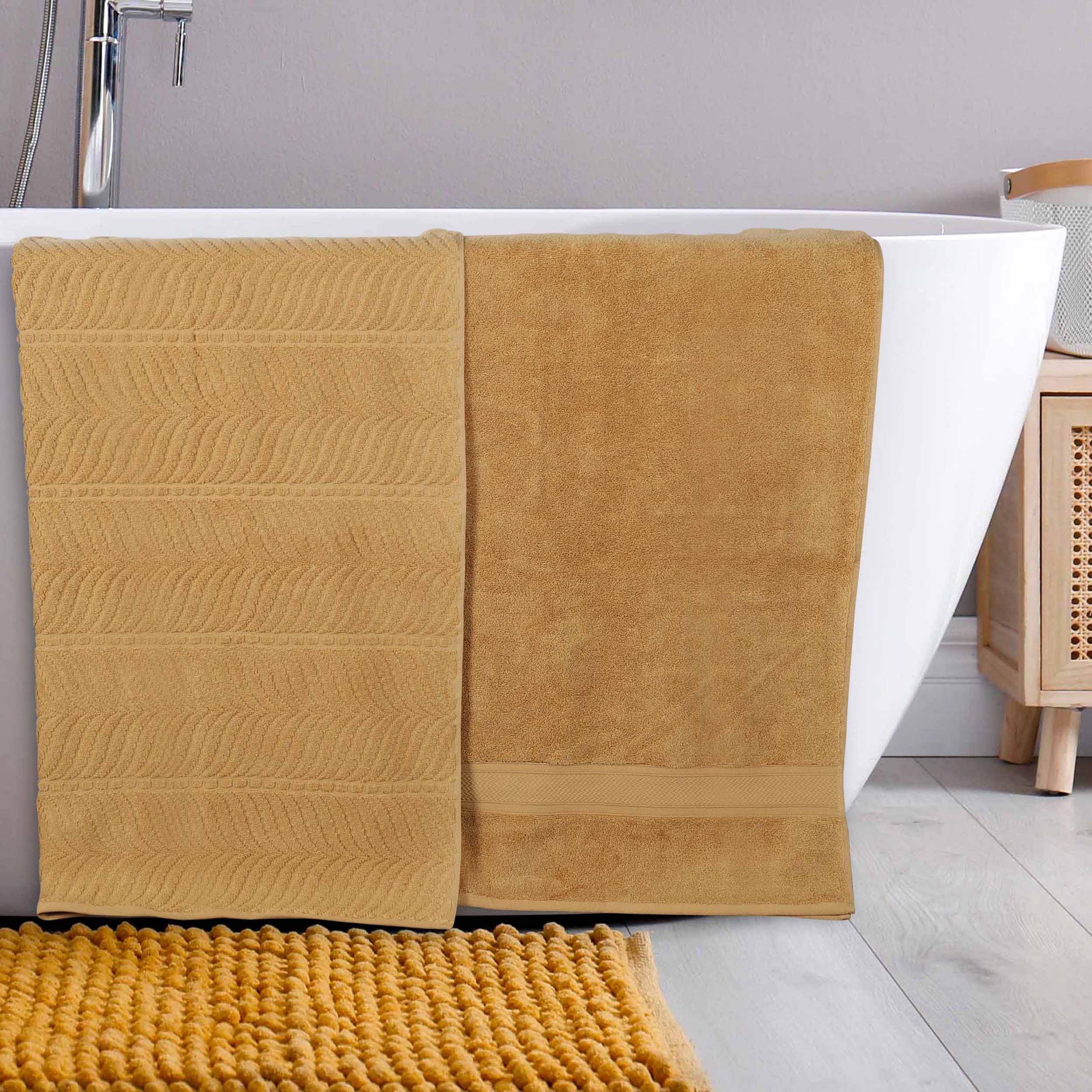 Premium Zero Twist Cotton Bath Towel Set of 2 - Ultra Soft Solid & Jacquard Chevron Design for Luxury Bathroom & Spa Experience