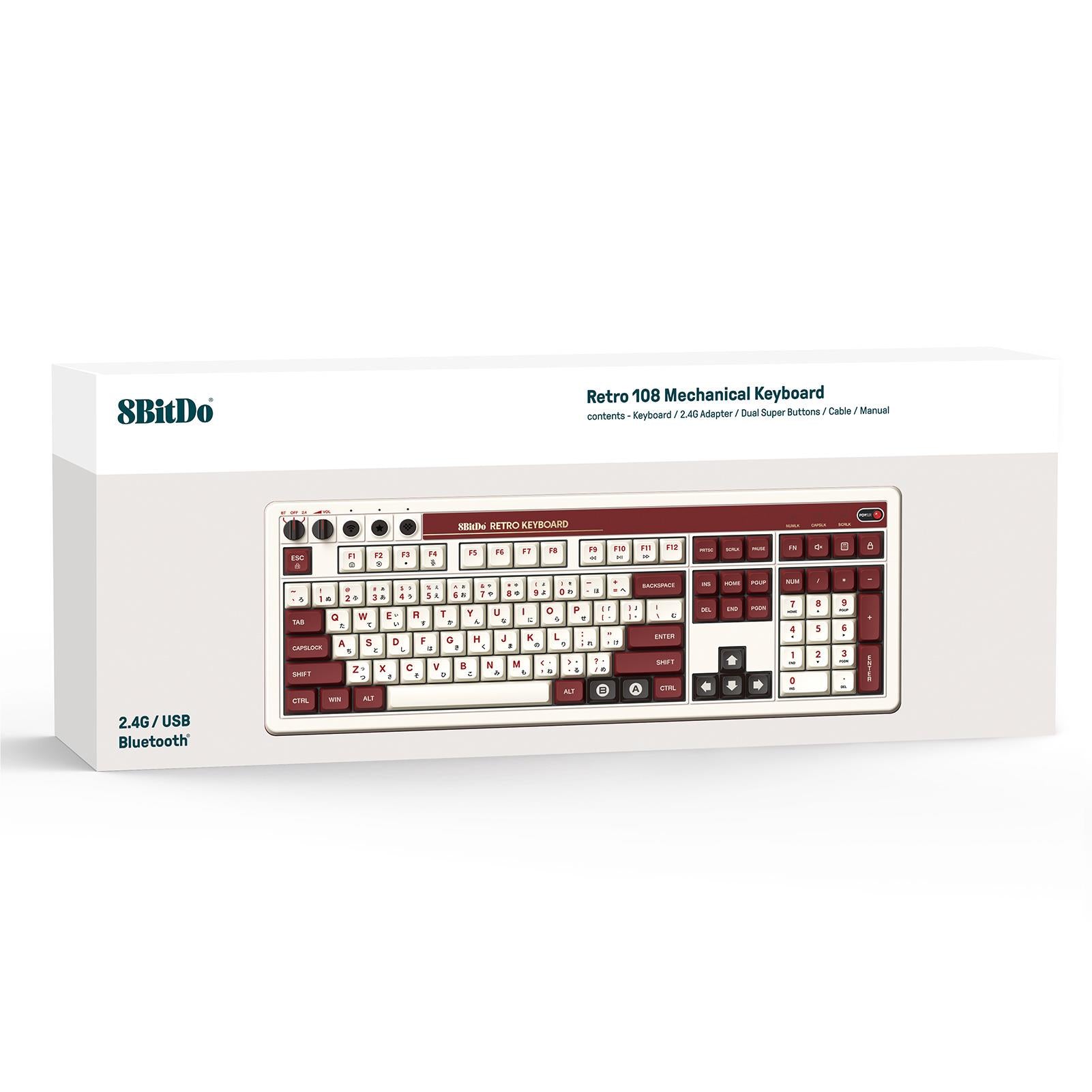 8BitDo Retro 108-Key Mechanical Gaming Keyboard - Fami Edition with RGB Backlight, Bluetooth/Wired Connectivity for PC & Mac - Perfect for Retro Gaming & Typing Enthusiasts