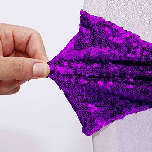 100pcs Dark Purple Sequin Chair Sashes - Stretch Spandex with Buckle for Wedding, Banquet, Birthday, Graduation, Party Decor - Elegant Chair Bands for Celebrations & Special Events - Perfect for Prom, Anniversary & Reception Decorations
