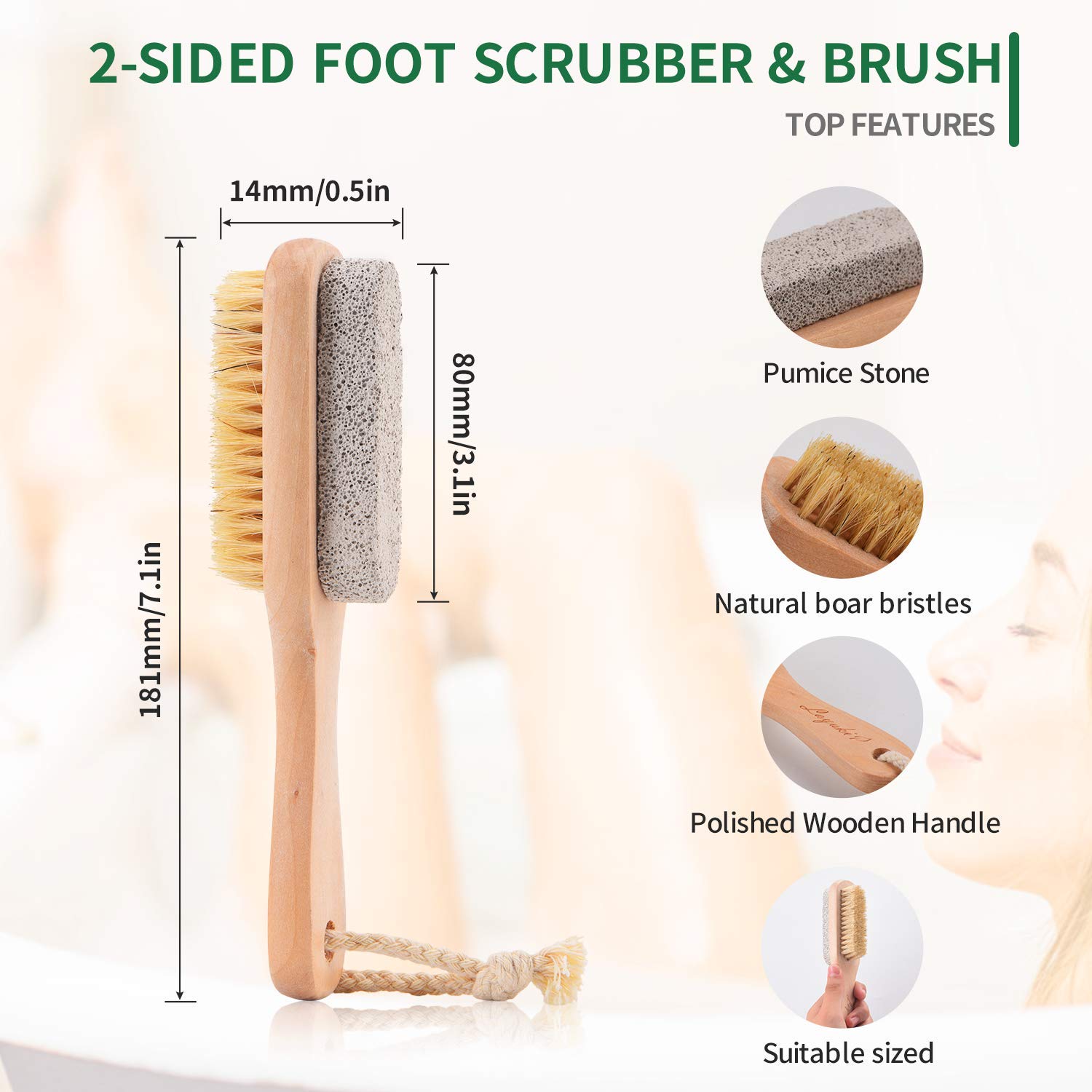 MustHome Dry Brushing Body Brush Set of 2 with Pumice Stone - Exfoliating Body Scrubber for Shower & Bath, Dead Skin Remover for Feet & Body - Perfect for Spa Day & Home Skincare Routine