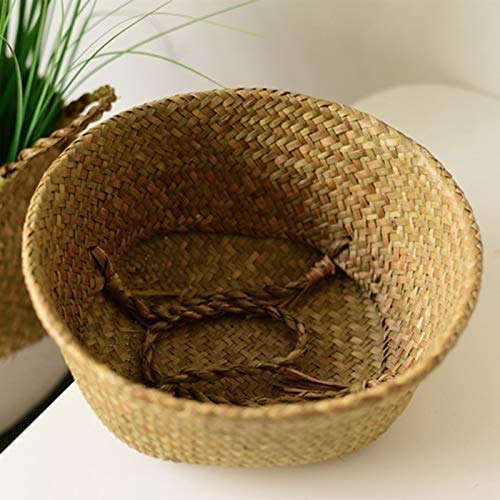 INSO Natural Woven Seagrass Belly Basket - Foldable Storage Basket with Handles for Picnic, Grocery, Laundry, Beach & Plant Storage (2XL, Gray) | Perfect for Home Organization, Nursery Decor & Outdoor Activities