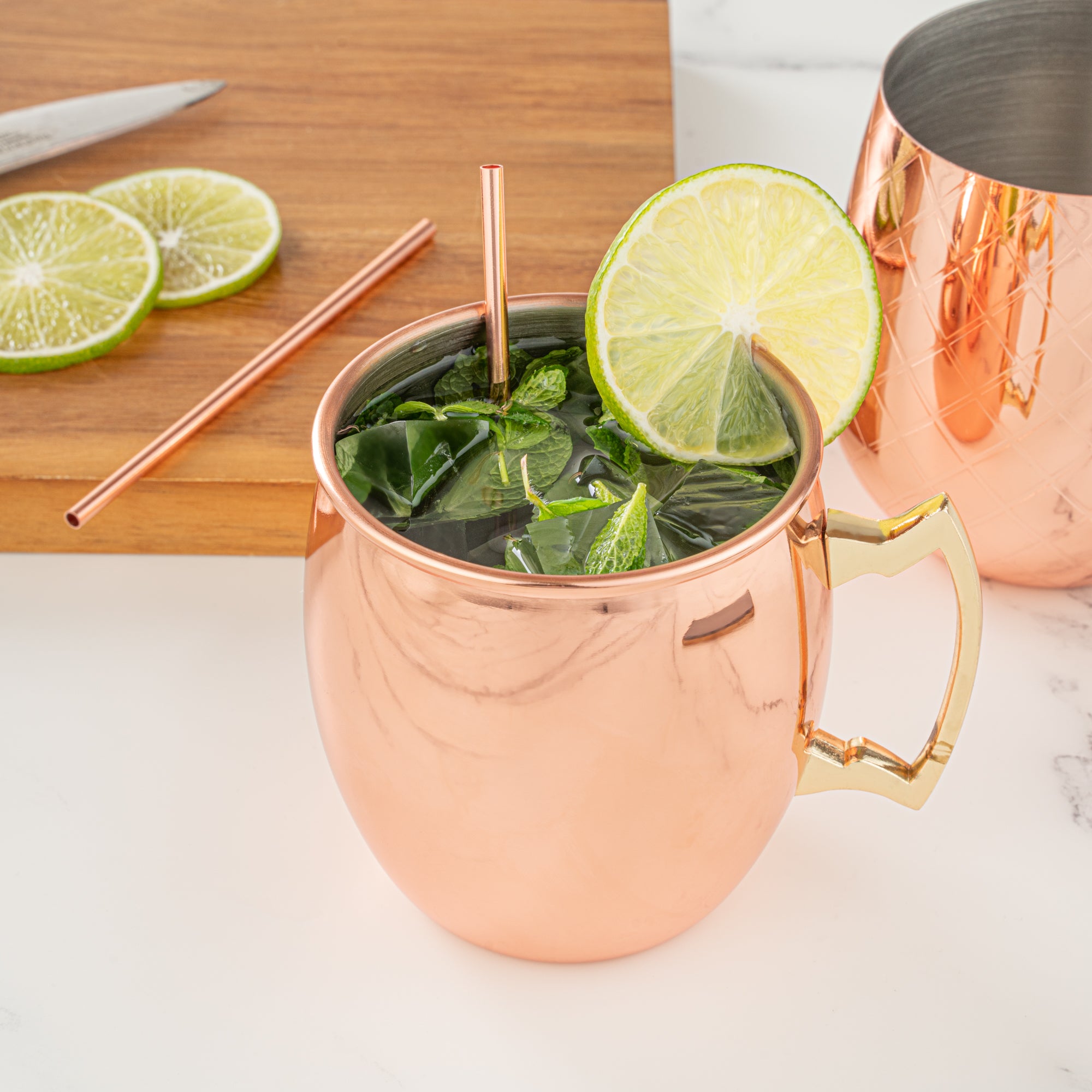 Eco-Friendly Copper Plated Stainless Steel Straws - 2 Pack | Reusable Metal Drinking Straws for Smoothies, Cocktails & Iced Coffee | BPA-Free Dishwasher Safe Straws