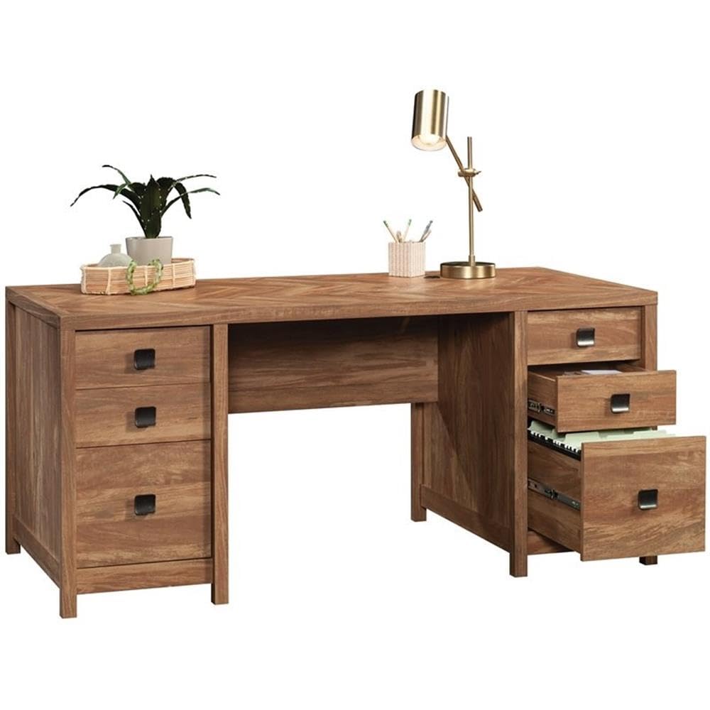 UrbanPro 6-Drawer Farmhouse Executive Desk - Solid Wood Office Desk in Brown Finish | Perfect for Home Office, Study Room & Workspace Organization