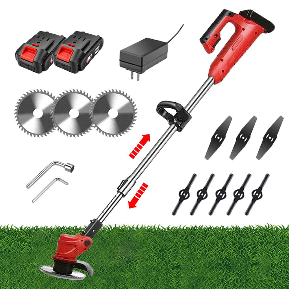 **24V Cordless Grass Trimmer with 2 Batteries & Charger - Lightweight, Adjustable Height String Trimmer & Lawn Edger - Perfect for Patio, Yard, and Garden Maintenance (Red, U-Type)**    *Ideal for trimming grass, edging lawns, and maintaining small to medium outdoor spaces.*