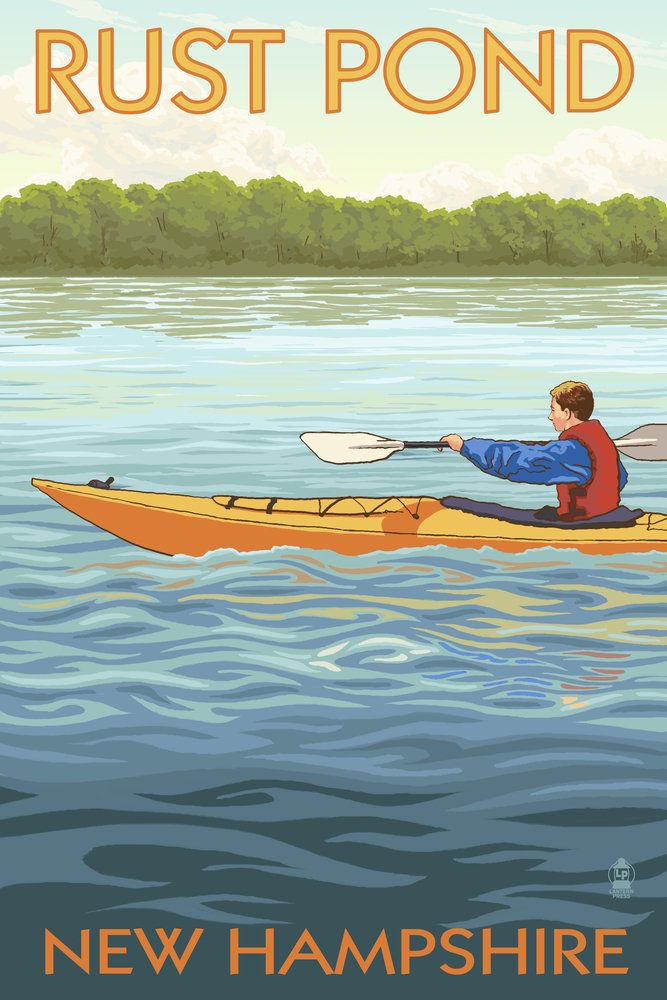 Hand Signed Master Giclee Art Print - Rust Pond New Hampshire Kayak Scene (16x24 Gallery Wall Decor, Vivid Textured Landscape Painting) - Perfect for Living Room, Office or Cabin Decor