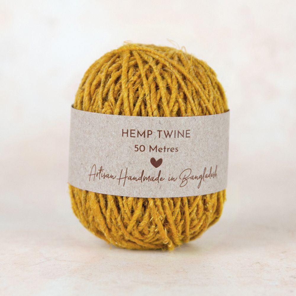 Fair Trade Handspun Hemp Twine Rope - 50m Natural Fiber Cord for Crafts, DIY, Macrame & Gardening - Sunshine Yellow Eco-Friendly Twine for Home Decor & Gift Wrapping