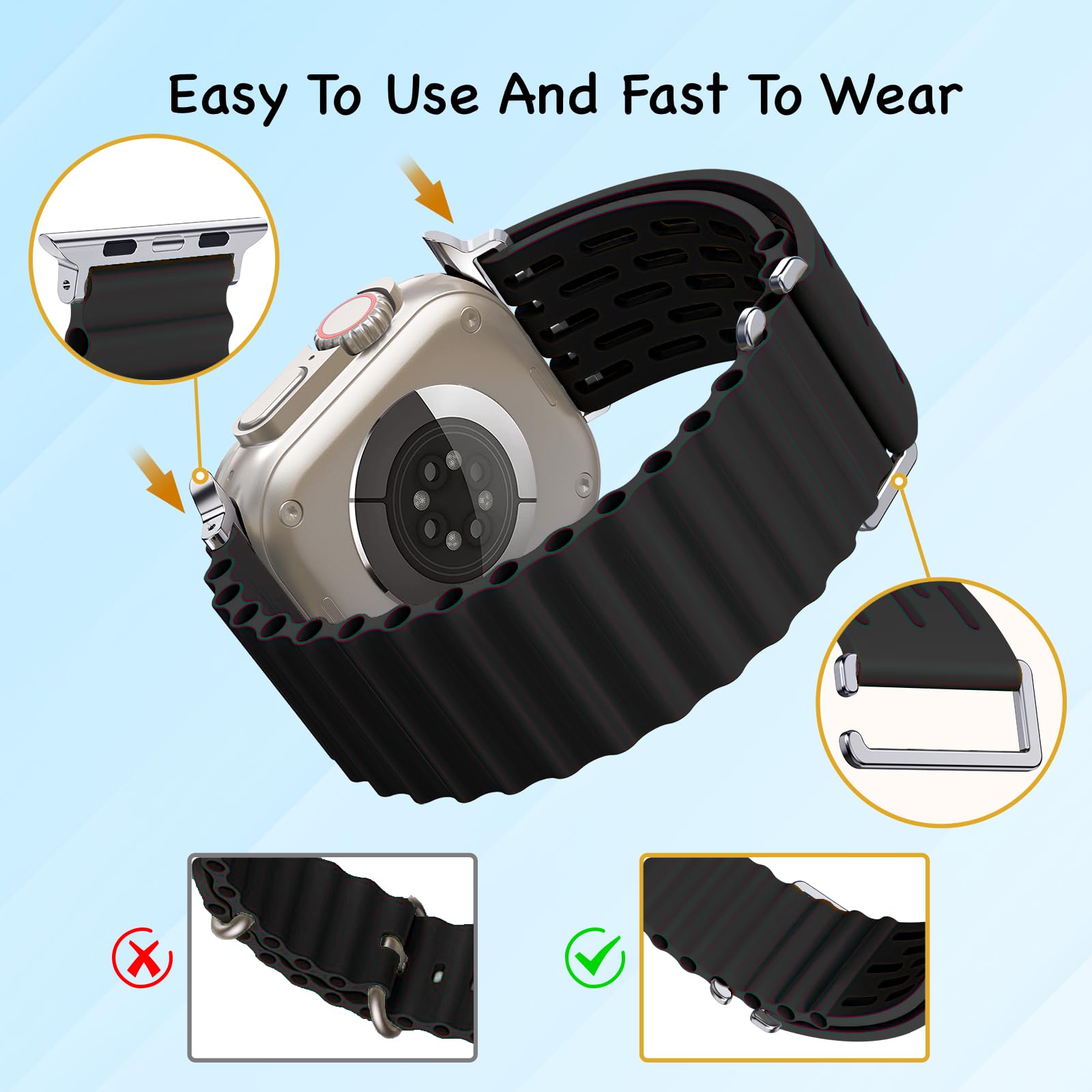 Premium Soft Silicone Sport Band for Apple Watch Series 1-9, Ultra 2, SE - Compatible with 38mm 40mm 41mm 42mm 44mm 45mm 49mm iWatch - Durable Replacement Strap for Men & Women - Perfect for Workouts, Running & Daily Wear