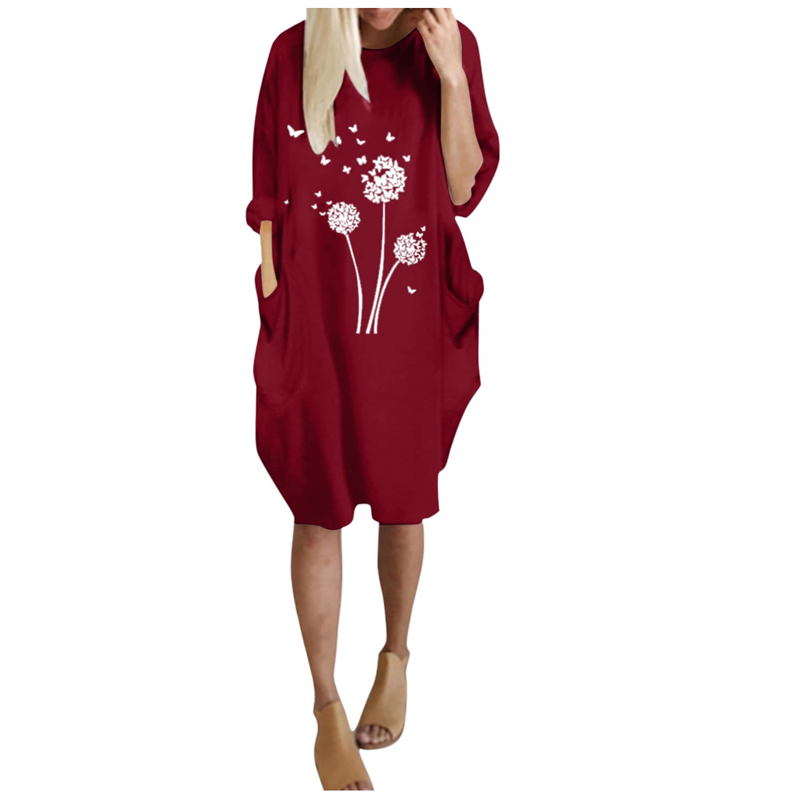 Pinkpaopao Women's Flowy Elegant Swing Dress - Long Sleeve Boho Maxi Dress for Spring Summer Beach Vacation & Casual Outings | Perfect for Date Nights, Parties, and Outdoor Events