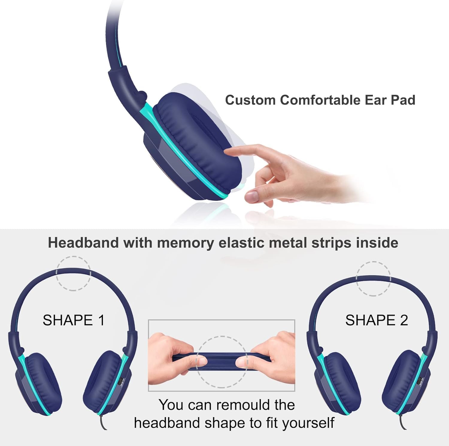 SIMOLIO 2 Pack Wired Headphones with Microphone - Foldable Over Ear Headset for Teens (Volume Limited & 3.5mm Aux) - Compatible with Cellphone, Tablet, PC, Chromebook - Perfect for School, Travel & Gifts