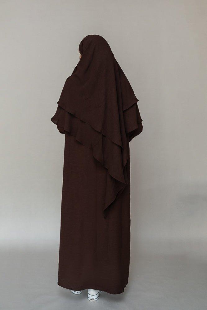 Myyla Prayer Gown Umrah Abaya Dress - Non-Wrinkling Dark Coffee for Women | Perfect for Hajj, Umrah & Daily Islamic Prayer Wear