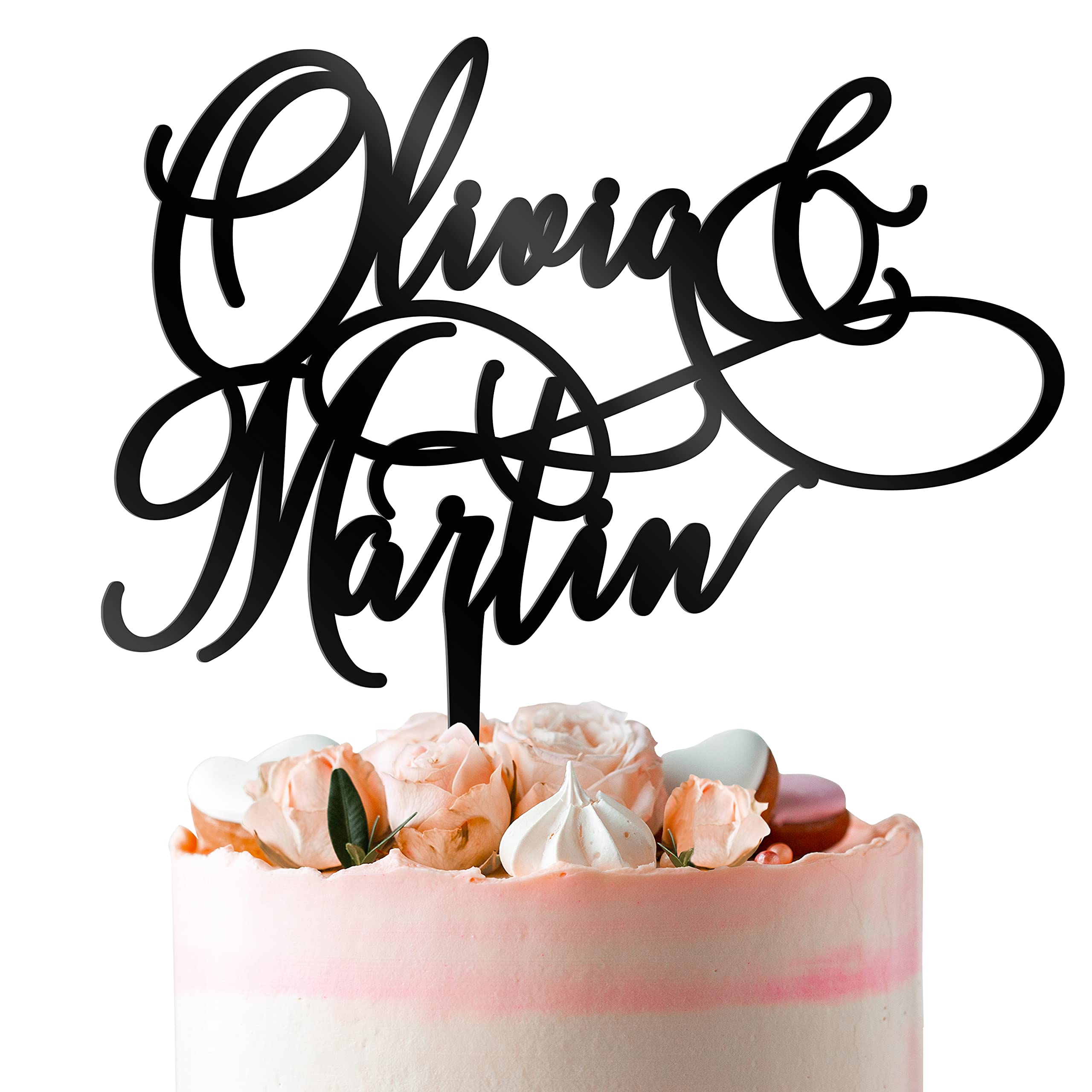 Custom Wedding Cake Toppers with Bride & Groom Names - Personalized Anniversary Cake Decor - 2 Elegant Styles & 3 Acrylic Color Options - Perfect for Weddings, Anniversaries & Romantic Celebrations