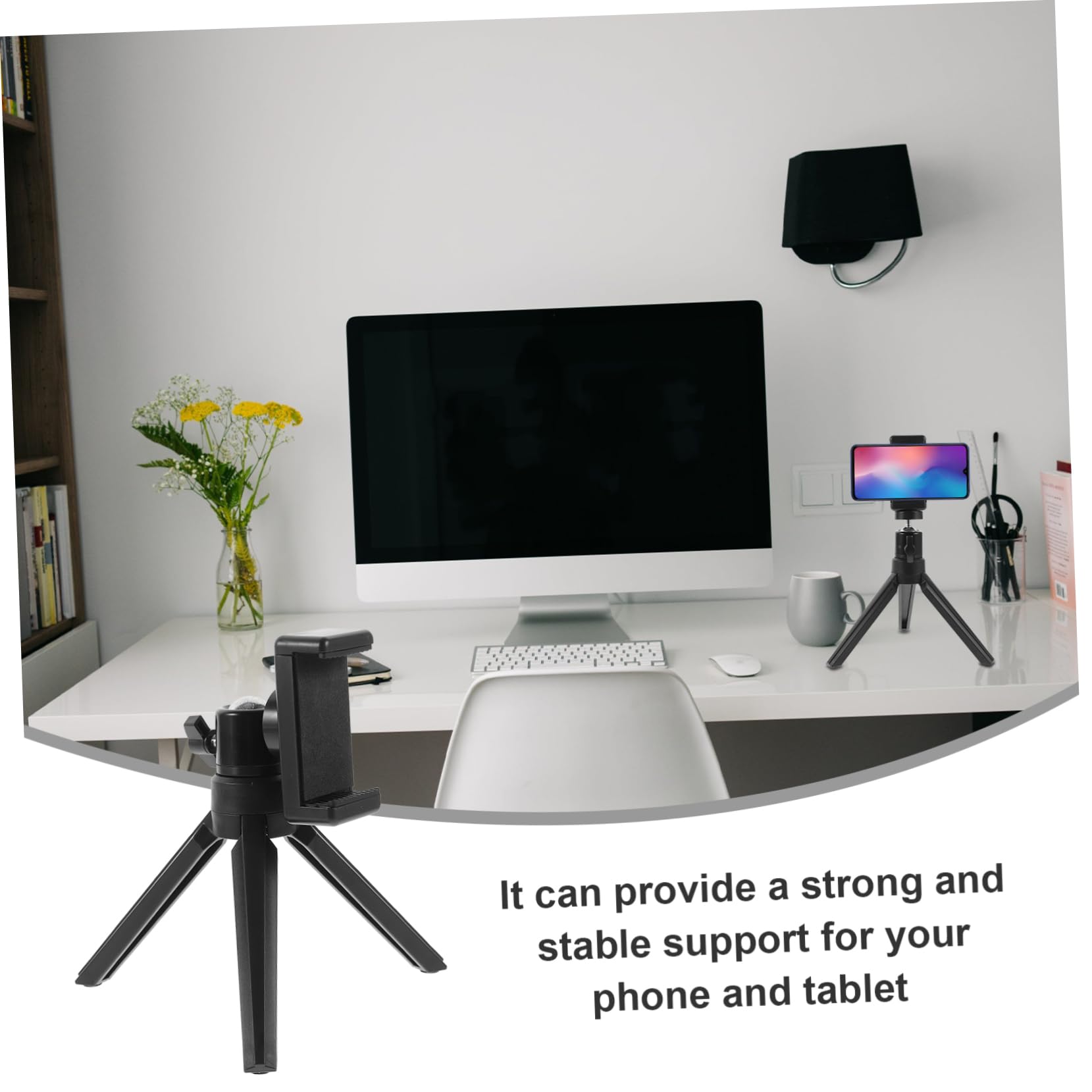 HOMSFOU Adjustable Phone Tripod Stand with Foldable Mini Projector Mount - Universal Phone Holder for Recording, Streaming & Photography - Perfect for Vlogging, TikTok, YouTube & Video Calls