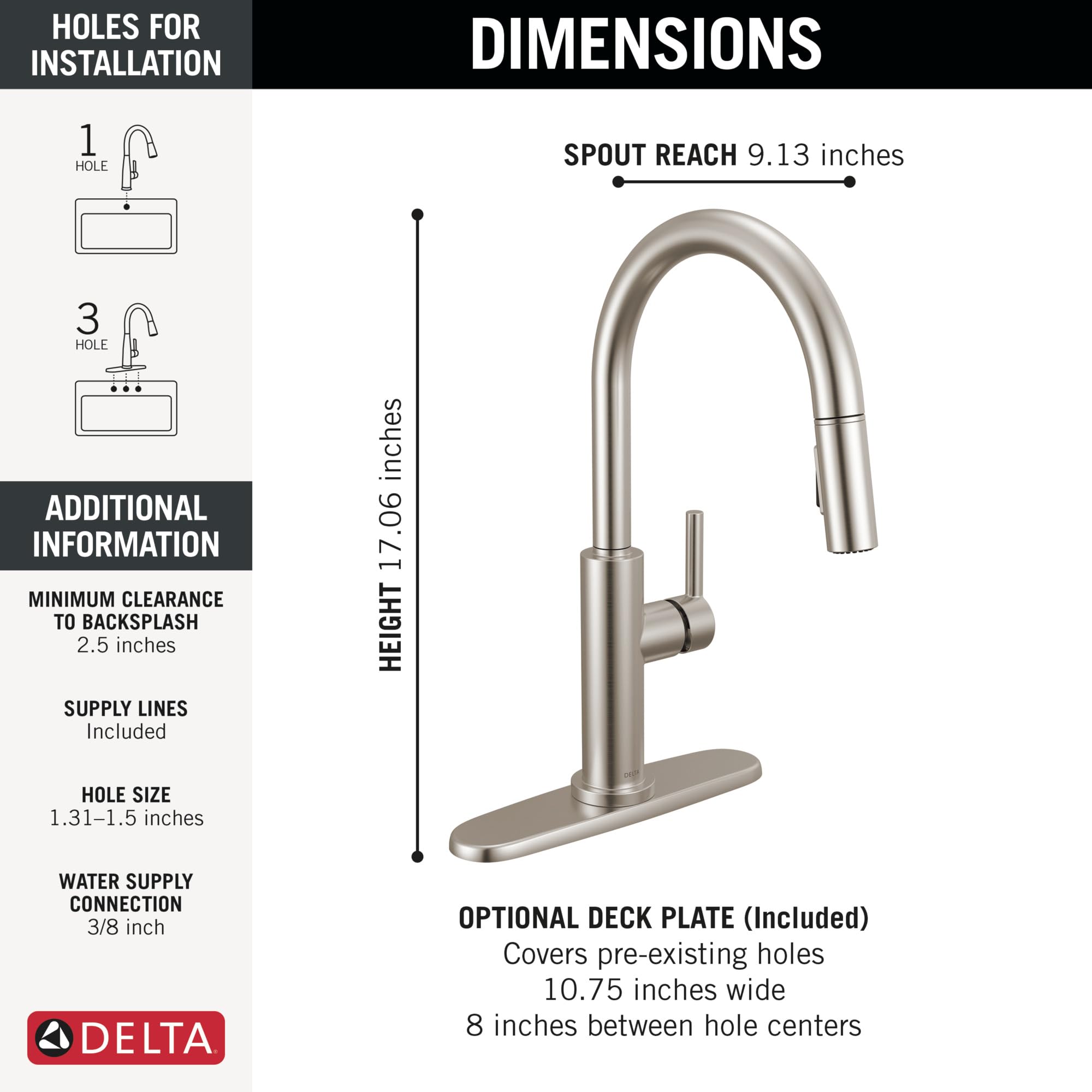 Delta Nicoli Brushed Nickel Single Hole Kitchen Faucet with Pull Down Sprayer - Modern Stainless Steel Sink Faucet (Model 19867LF-SS) for Easy Dishwashing & Food Prep