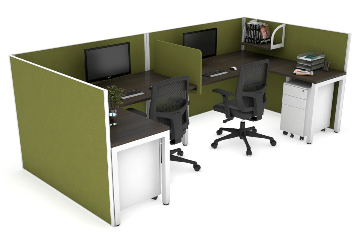 Quadro Square Legs 2-Person Corner Workstation - U-Shaped Office Desk with White Frame (1400L x 1800W) | Cable Management Scallop | Perfect for Home Office & Small Business Workspaces