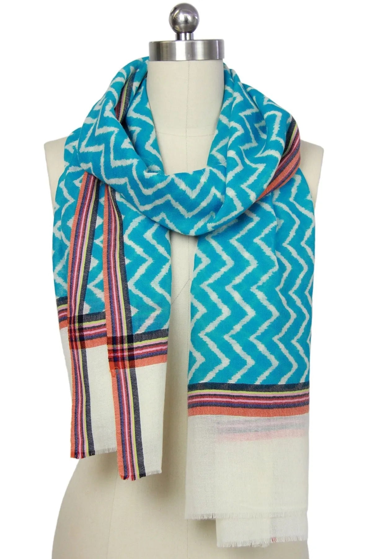 Stylish Chevron Print Turquoise Scarf for Women - Soft Lightweight Fashion Accessory - Perfect for Office, Travel and Everyday Outfits