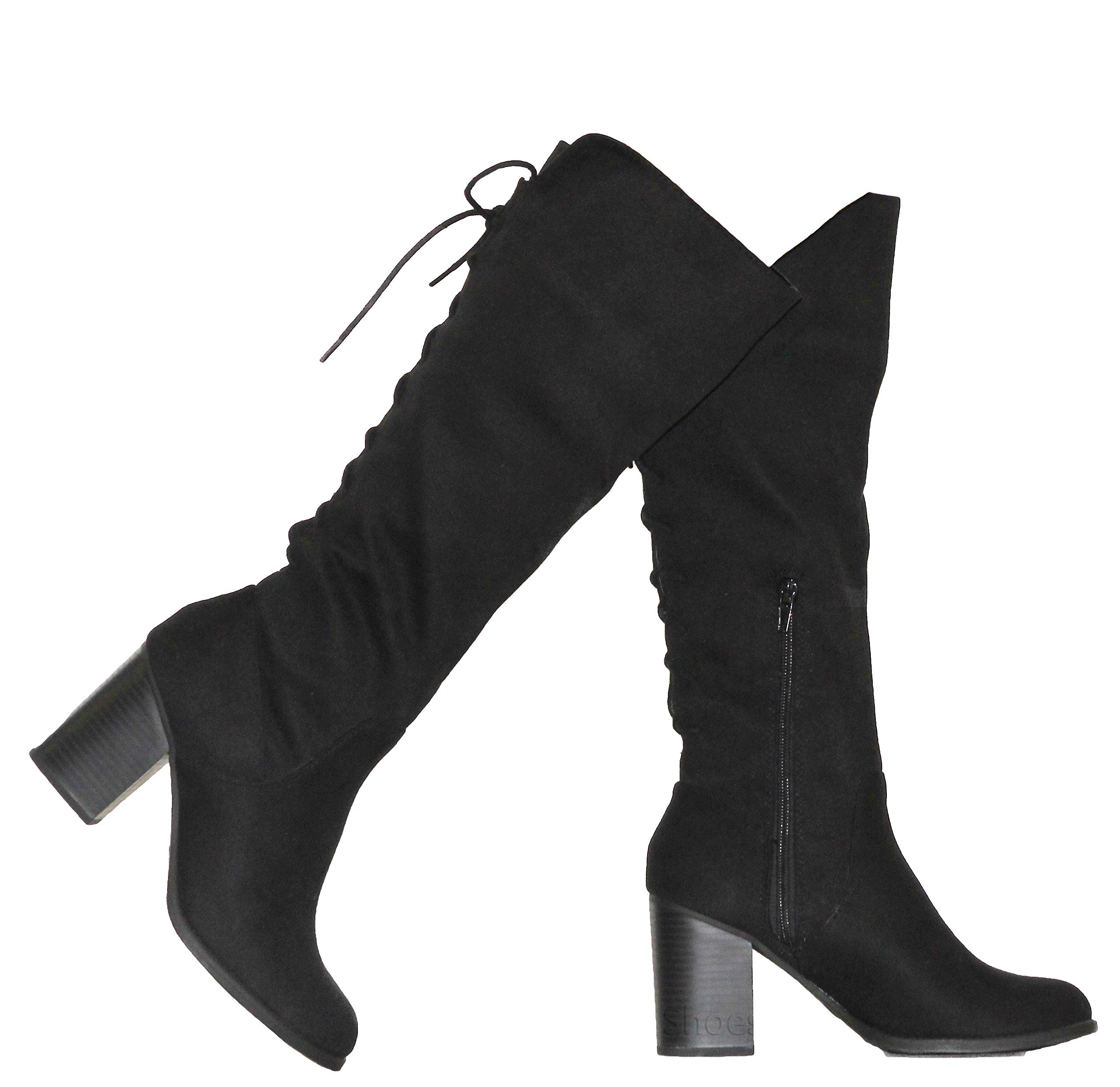 MVE Women's Soda Mid-Calf Dress Boots with Back Laces - Stylish Ankle Boots for Women, Comfortable Heeled Booties for Office, Party & Fall Fashion