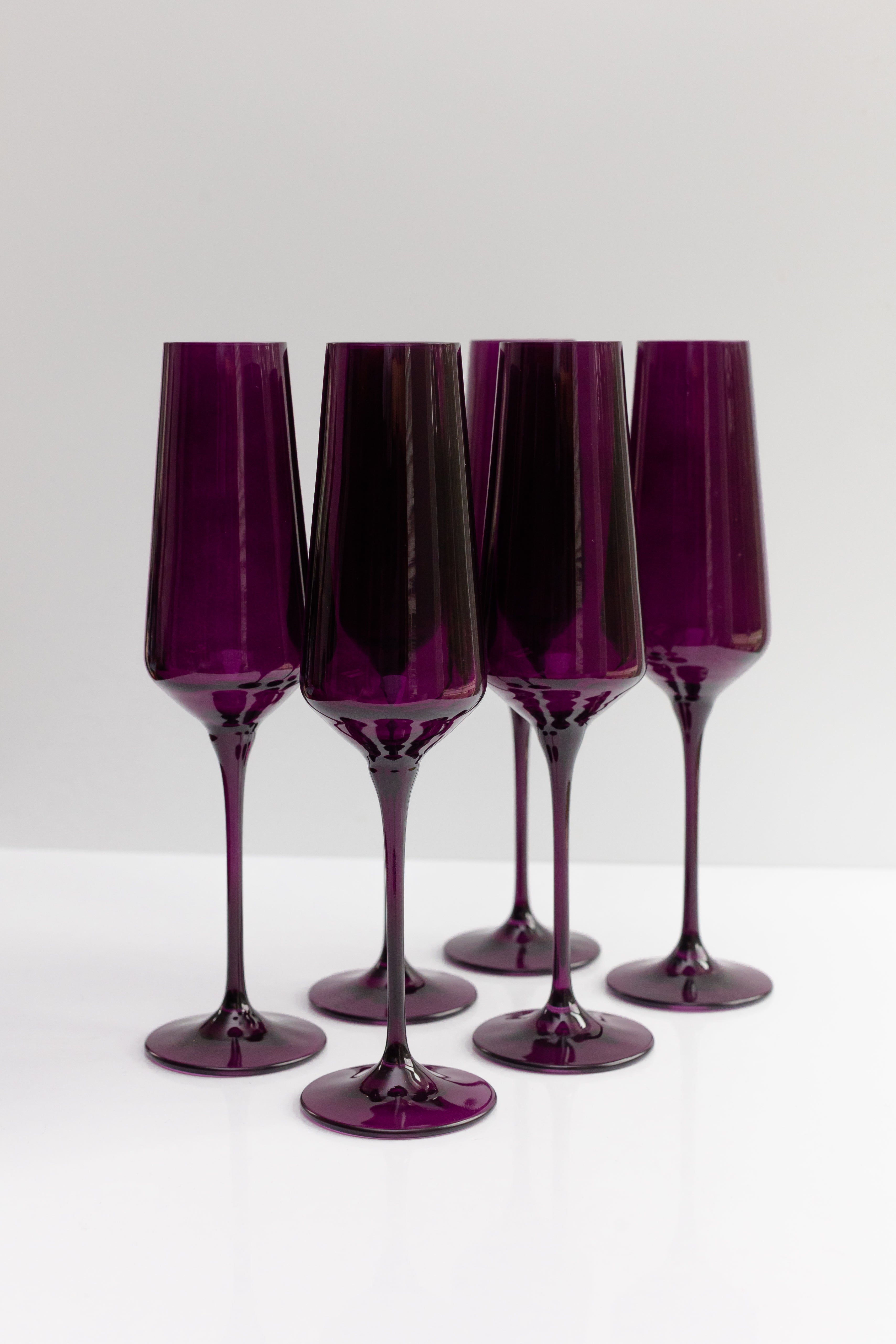 Estelle Colored Champagne Flute Set of 6 - Elegant Amethyst Glassware for Wedding, Party & Special Occasions