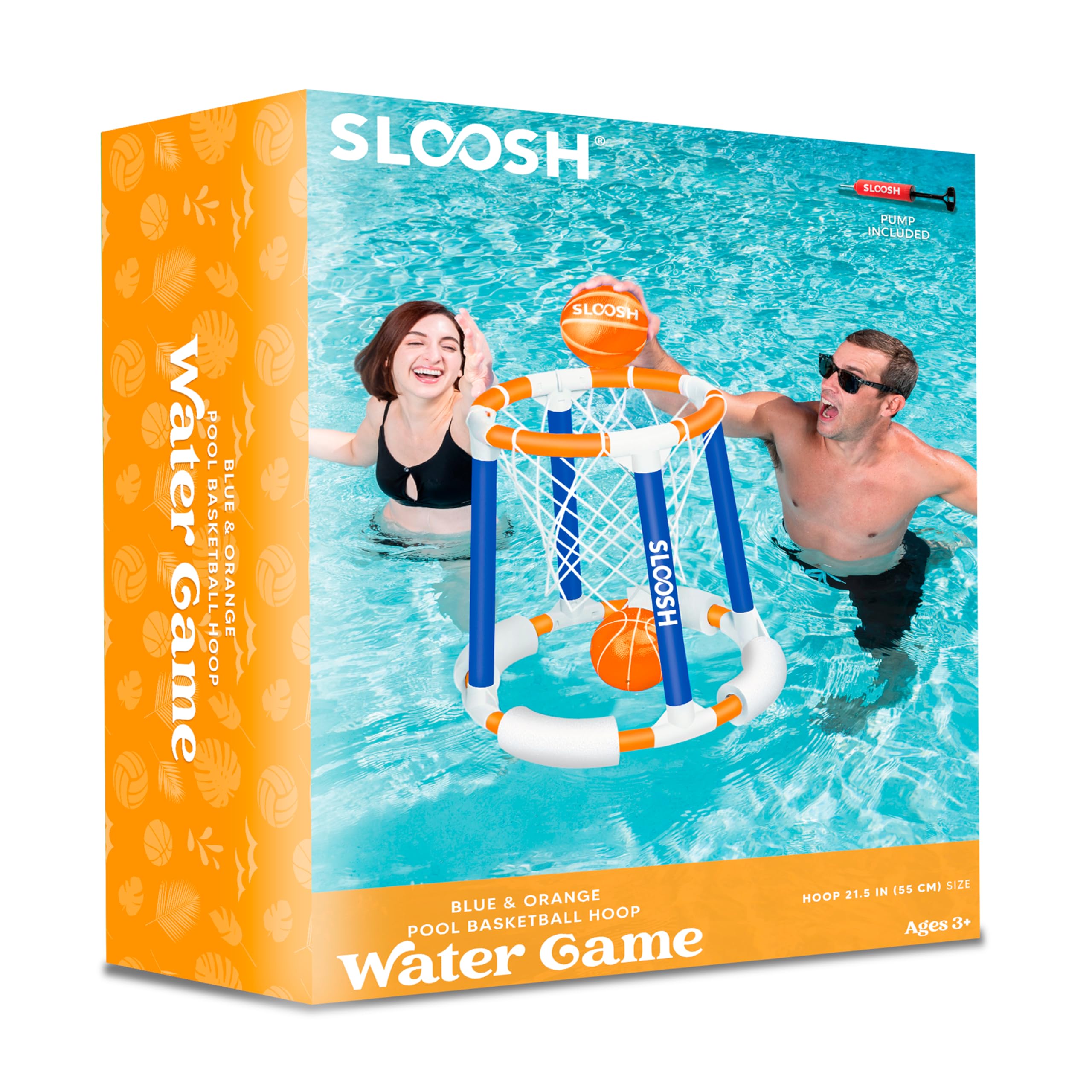 Floating Basketball Hoop for Pool - Sloosh Inflatable Water Basketball Game Set with Pump & Balls - Outdoor Swimming Pool Toys for Kids Adults - Perfect for Summer Parties, Beach Vacations & Backyard Fun (Blue/Orange)
