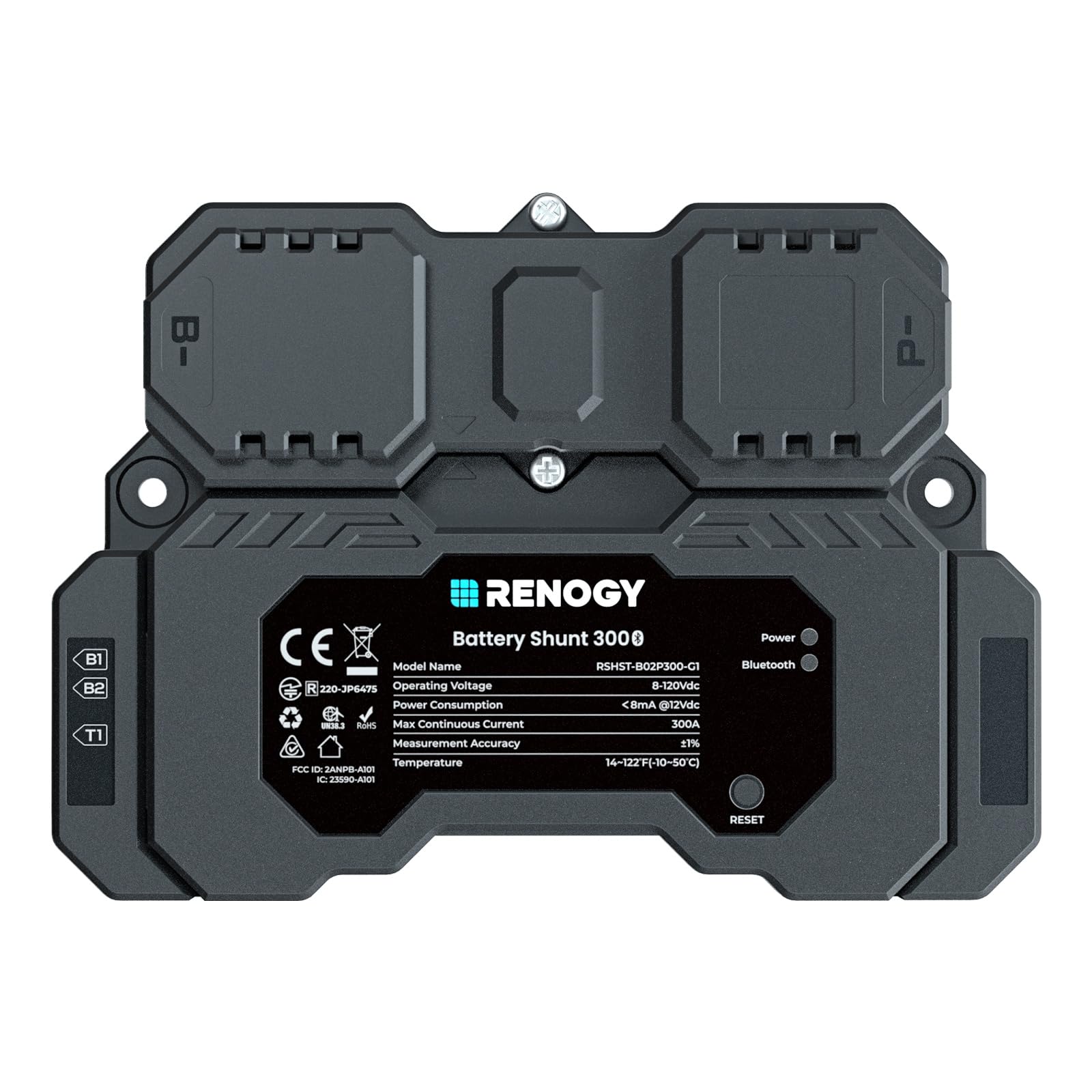 Renogy 300A Battery Monitor Shunt with LCD Display - Accurate Voltage & Current Tracking for RV, Marine, Solar Power Systems