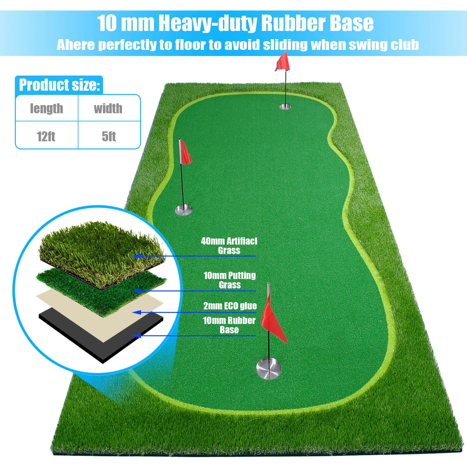 Premium Golf Putting Green Mat - Professional Indoor/Outdoor Training Aid with Challenging Putter Surface for Home, Office & Backyard Practice
