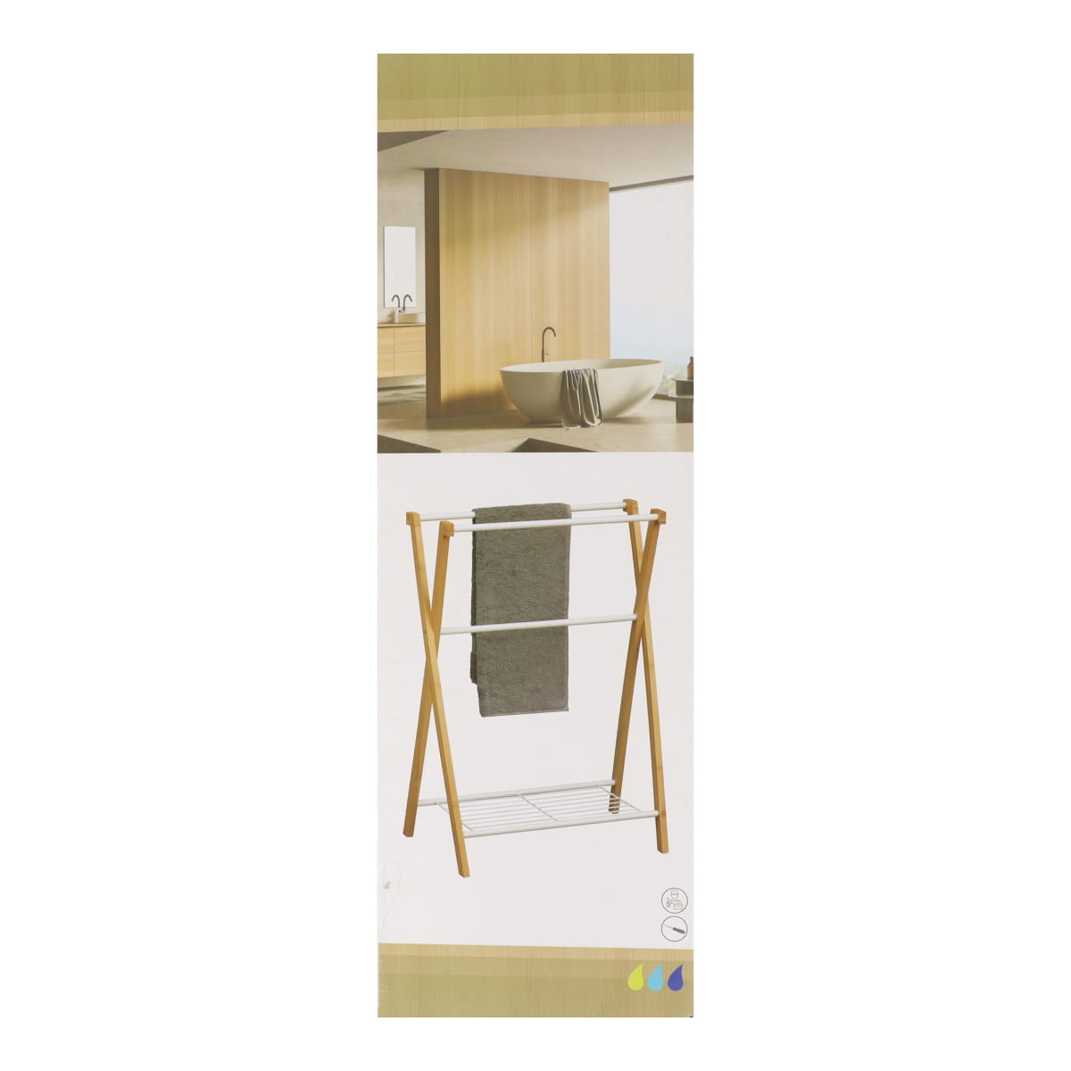 Sturdy Bamboo & Metal 3-Bar Towel Rack with Shelf - Bathroom & Kitchen Organizer for Hand Towels, Robes & Toiletries - White & Natural Finish
