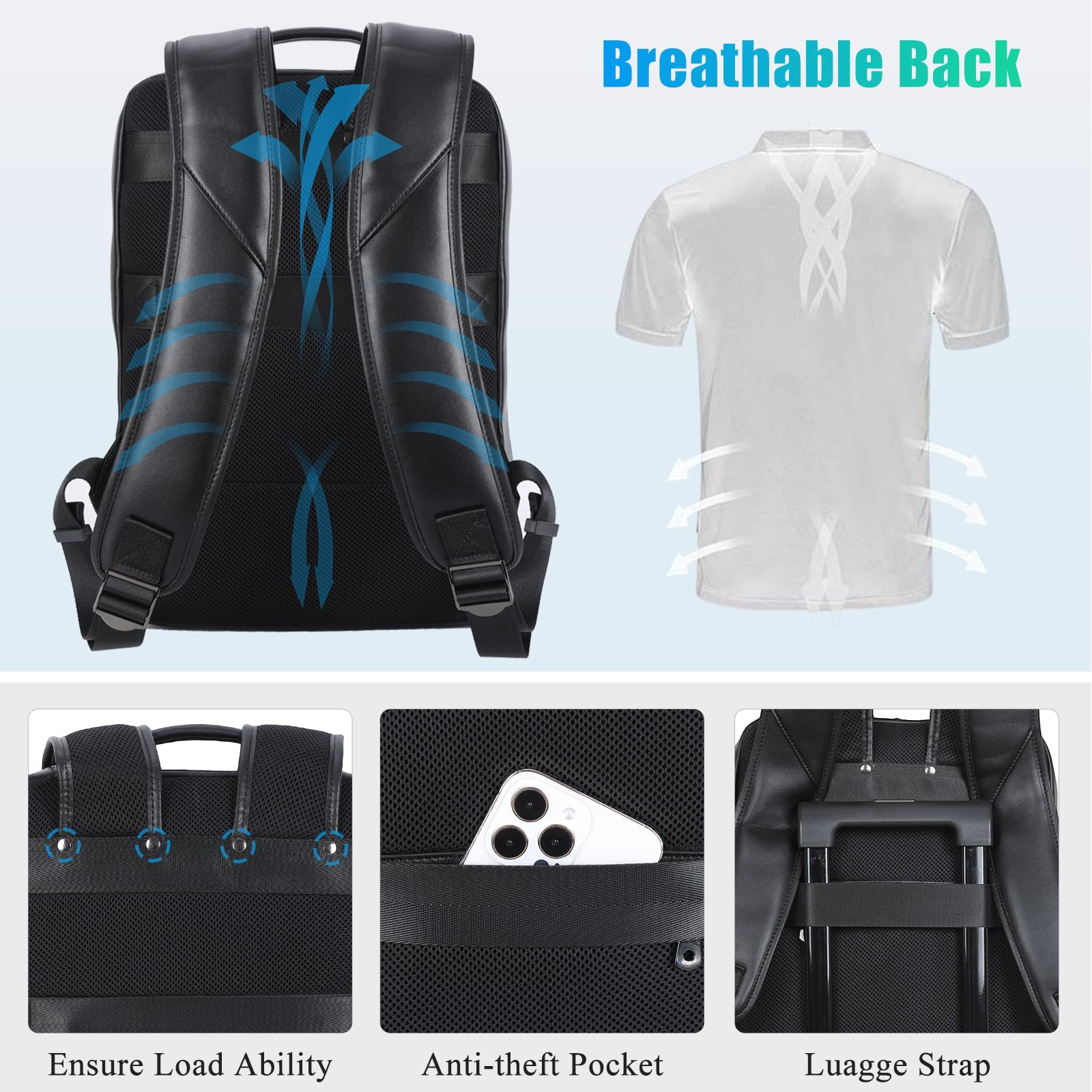 Slim Genuine Leather Business Backpack for 15.6
