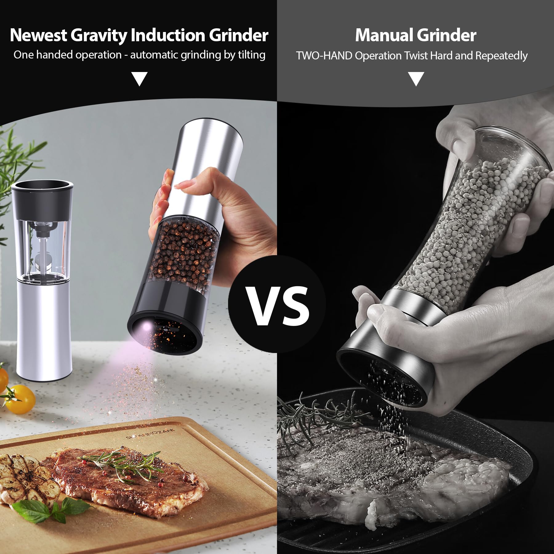 Premium USB Rechargeable Electric Salt and Pepper Grinder Set - Automatic One-Hand Operation, Adjustable Coarseness, Large Capacity Stainless Steel Mill with LED Light - Perfect for Kitchen, Dining Table, Camping & Gifting