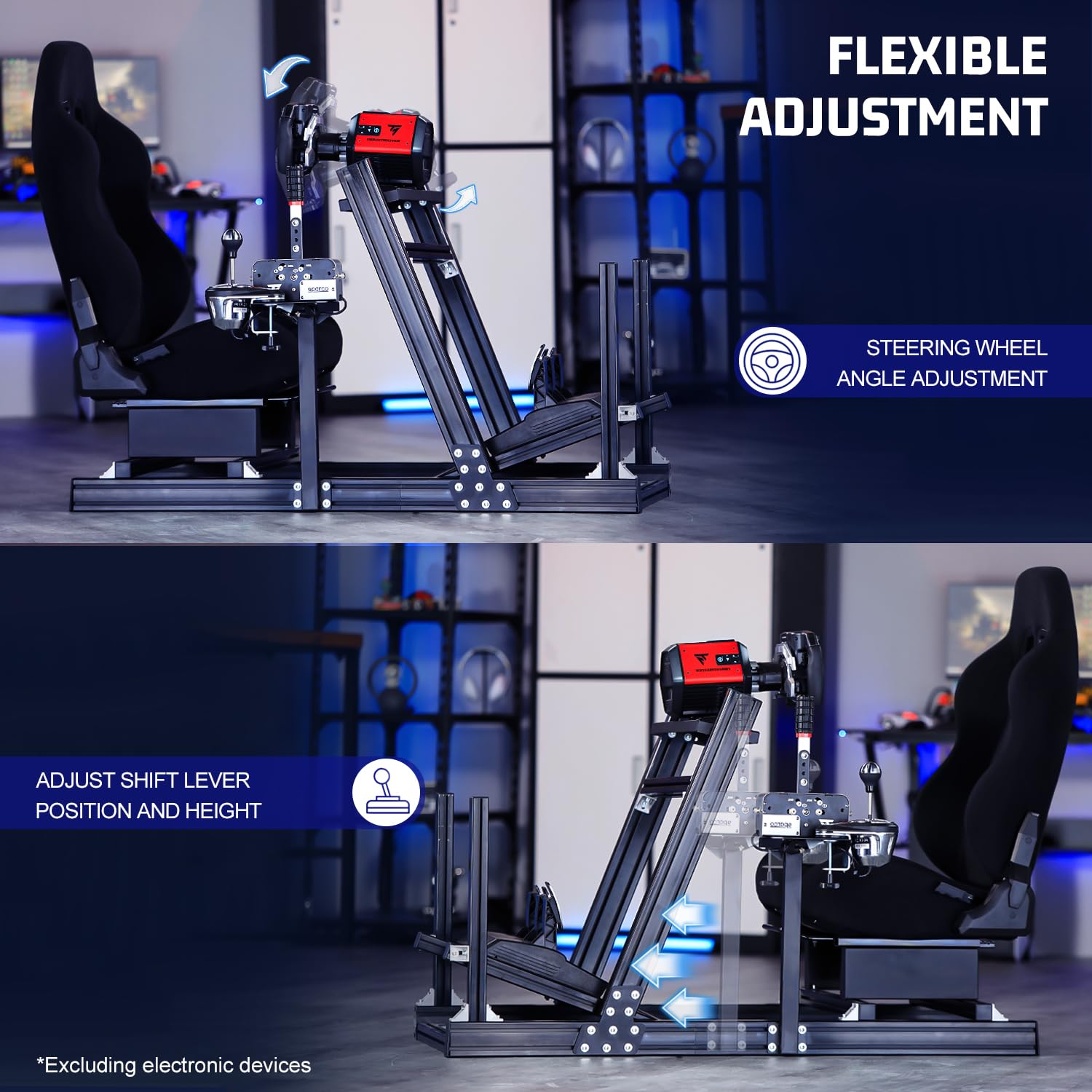 Marada Aluminum Profile Racing Simulator Cockpit with Seat - Fully Adjustable Frame for Thrustmaster, Fanatec, Moza & Logitech G29/GPro (8040 Series) | Perfect for Home Gaming, Esports Training & Professional Simulation | Steering Wheel/Pedals/Handbrake Not Included