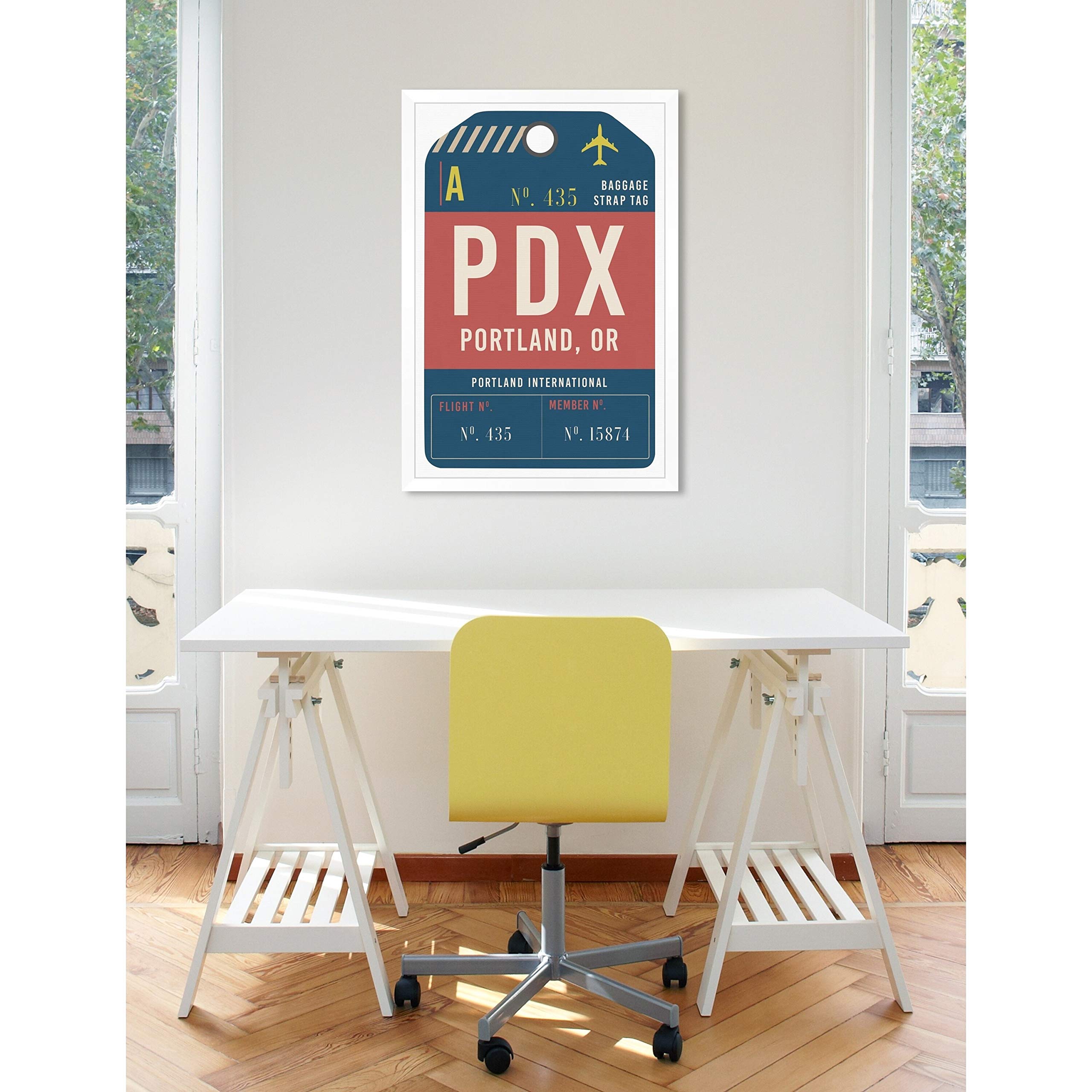 Oliver Gal 'Portland Luggage Tag' Framed Wall Art Print - 24x36 Inches - Vintage Travel Decor for Living Room, Bedroom & Office - Perfect Gift for Travel Lovers