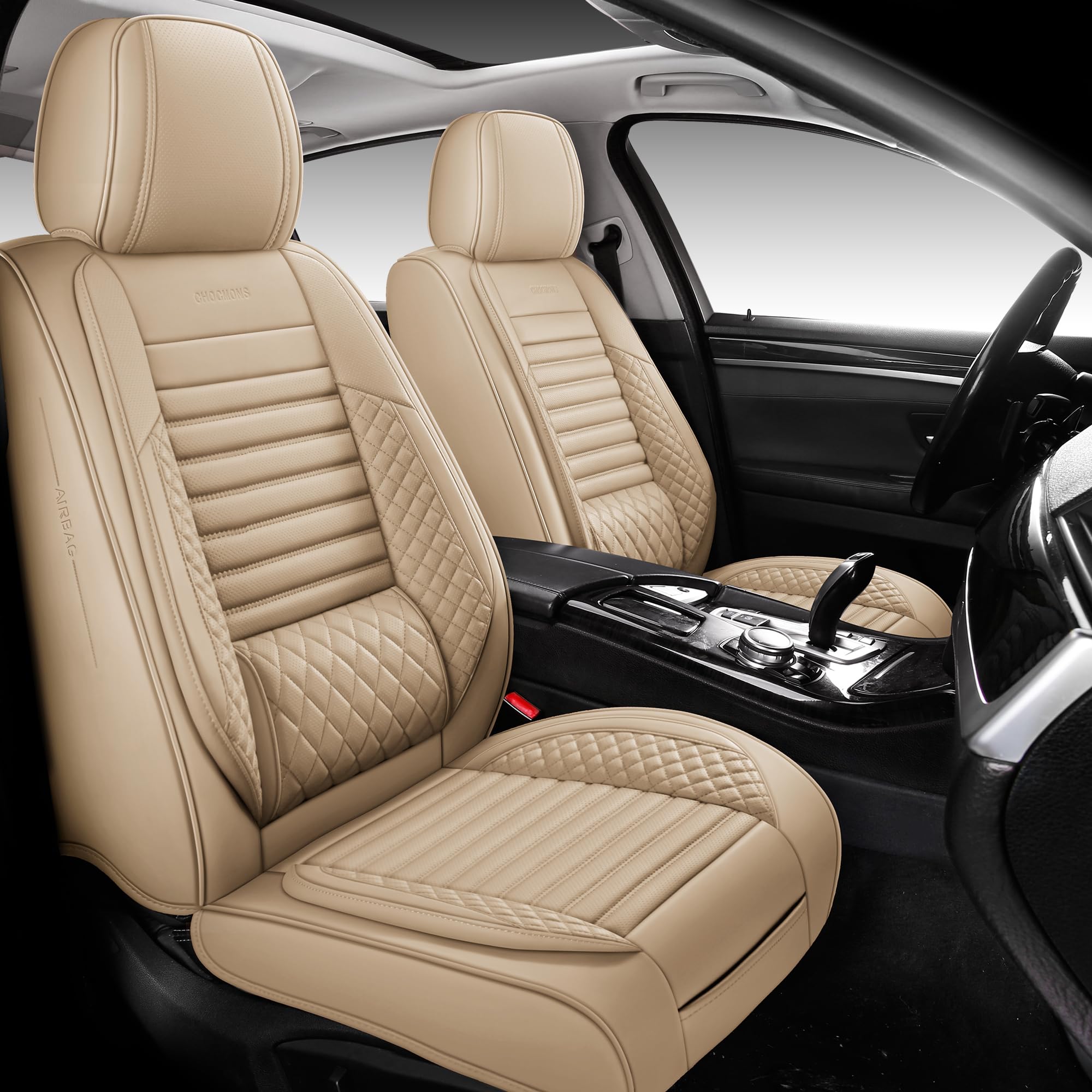 Universal Waterproof Leather Seat Covers Full Set - Front Seat Protection with Lumbar Support & Airbag Compatible | Fits Most SUVs, Trucks & Sedans | Perfect for Road Trips, Daily Commute & Family Travel