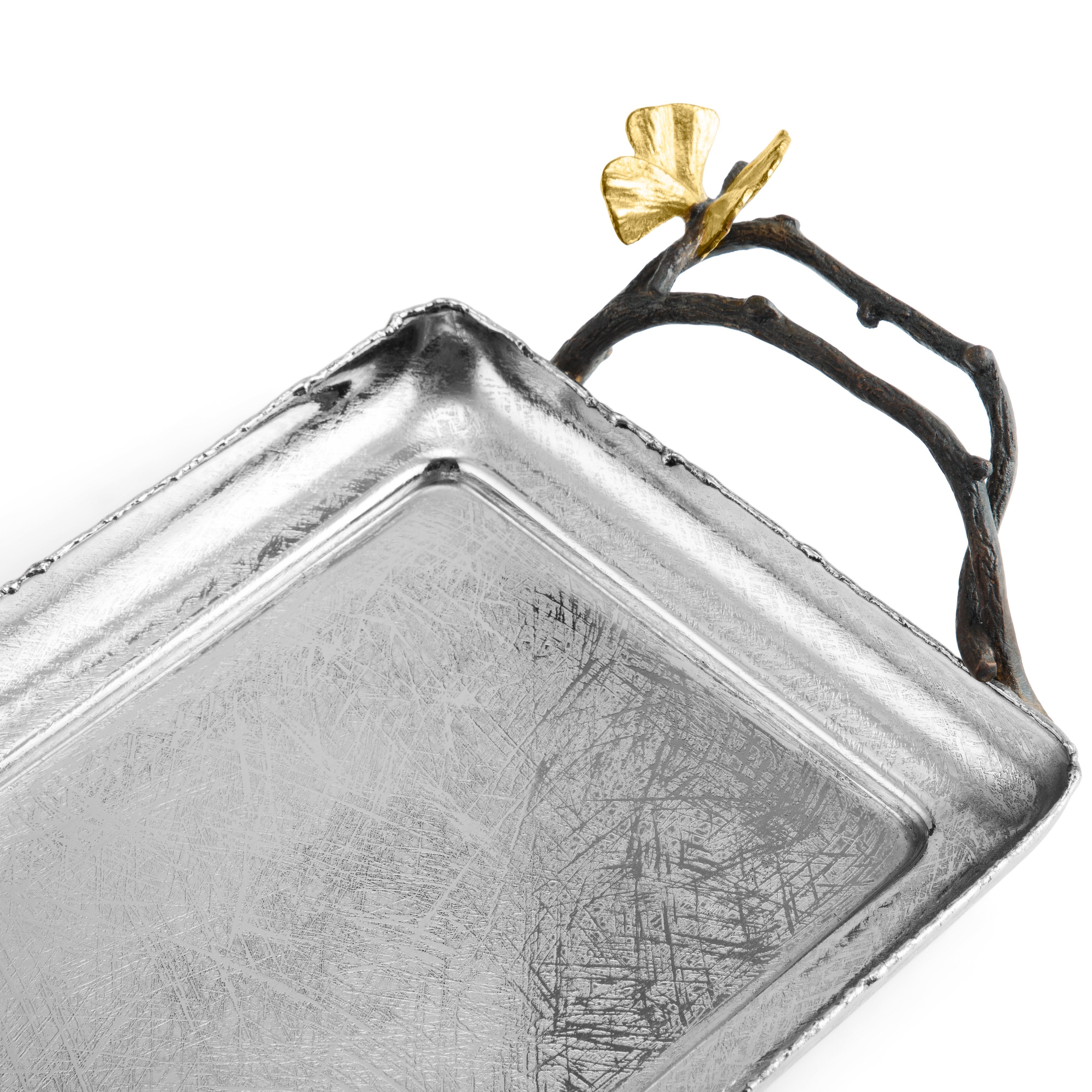 Elegant Butterfly Ginkgo Small Tray with Two Handles - Perfect for Home Decor, Jewelry Organizer & Bathroom Essentials Storage