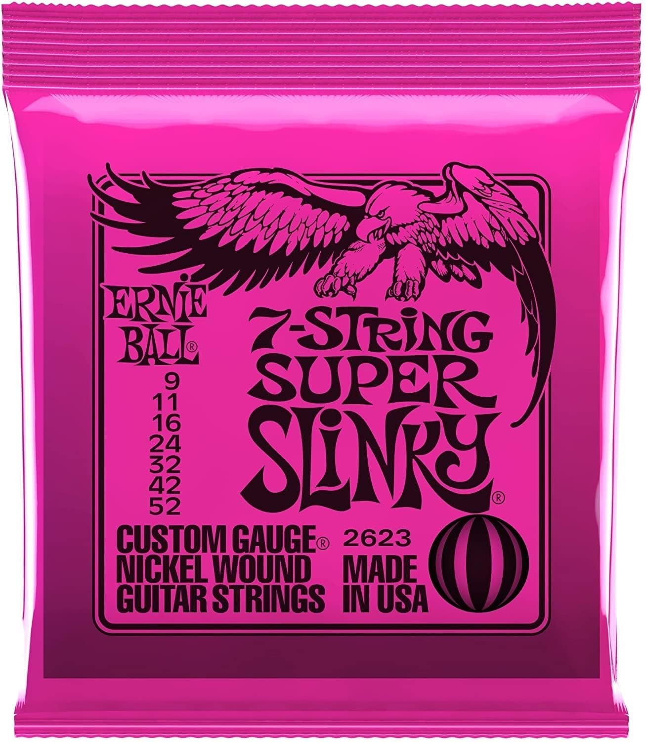 Ernie Ball 7-String Super Slinky Nickel Wound Electric Guitar Strings, 9-52 Gauge (P02623) - Perfect for Rock, Metal & Extended Range Playing - Studio & Live Performance Ready