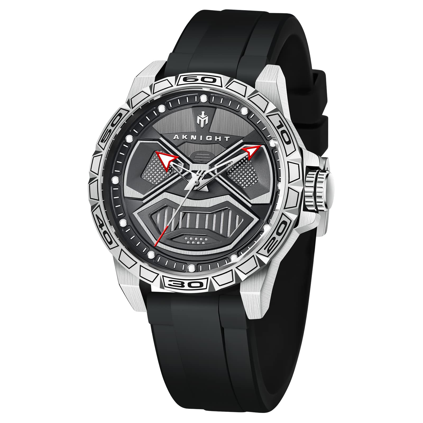 AKNIGHT Men's Stylish Analog Chronograph Watch - Genuine Silicone Strap, Precise Quartz Movement, Waterproof & Scratch Resistant Business Watch - Perfect for Office, Formal Events & Everyday Wear