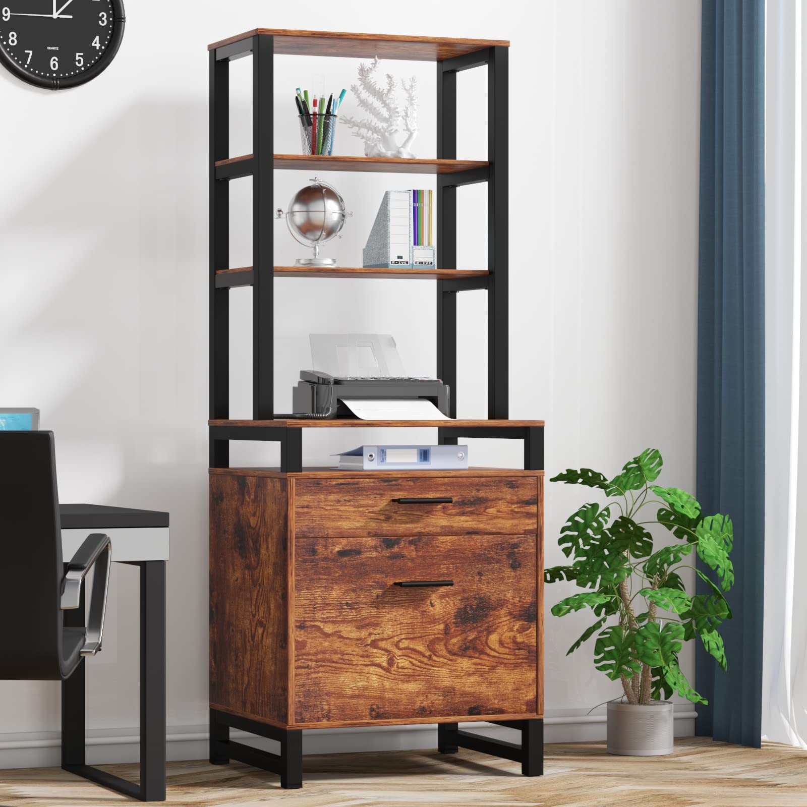Gyfimoie 2-Drawer Vertical File Cabinet - Letter/Legal/A4 Size Office Filing Cabinet with Shelves - Vintage Brown Printer Stand for Home & Office Organization - Perfect for Document Storage & Workspace Organization