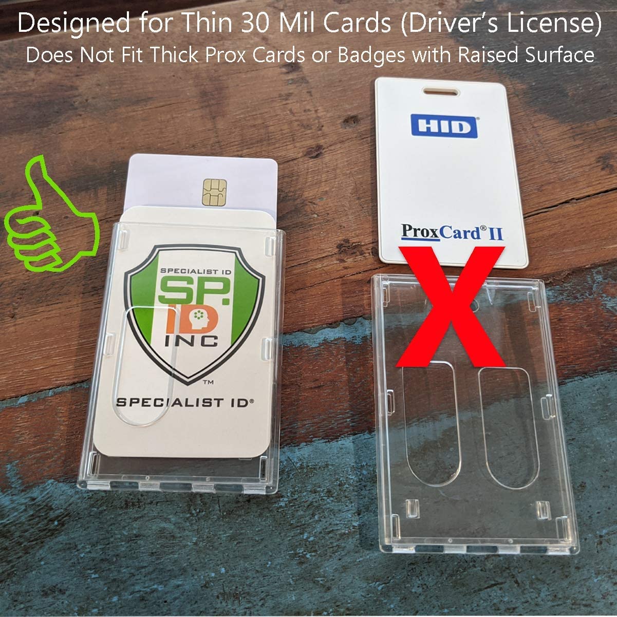 50 Pack Heavy Duty Crystal Clear 2 Card Badge Holders - Vertical Dual Sided Polycarbonate ID Card Cases with Secure Top Load - Bulk Office Supplies for Employees, Events & Conventions