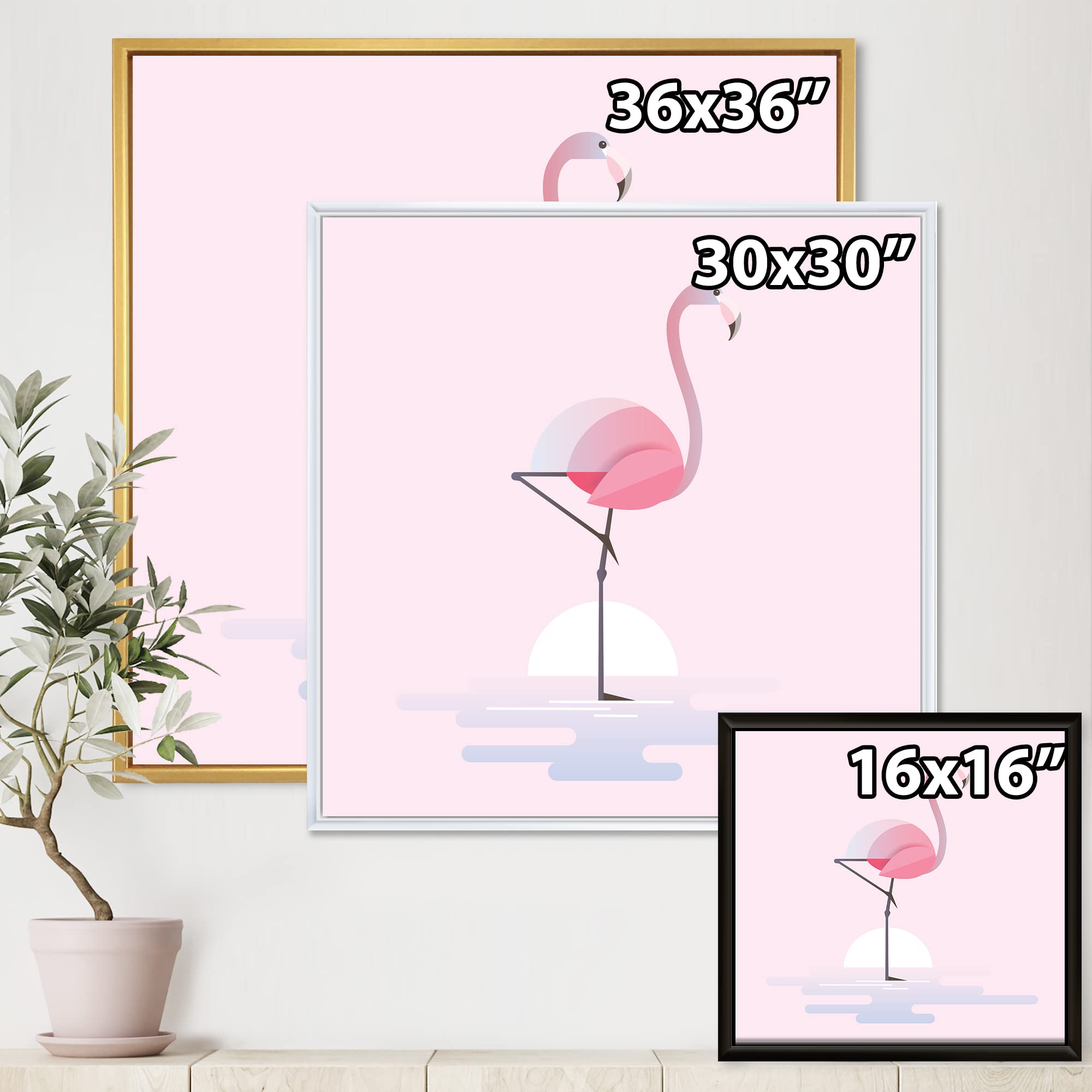 DesignQ Standing Pink Flamingo Wall Art - Farmhouse Decor Framed Canvas Print - Perfect for Living Room, Bedroom & Office Decor