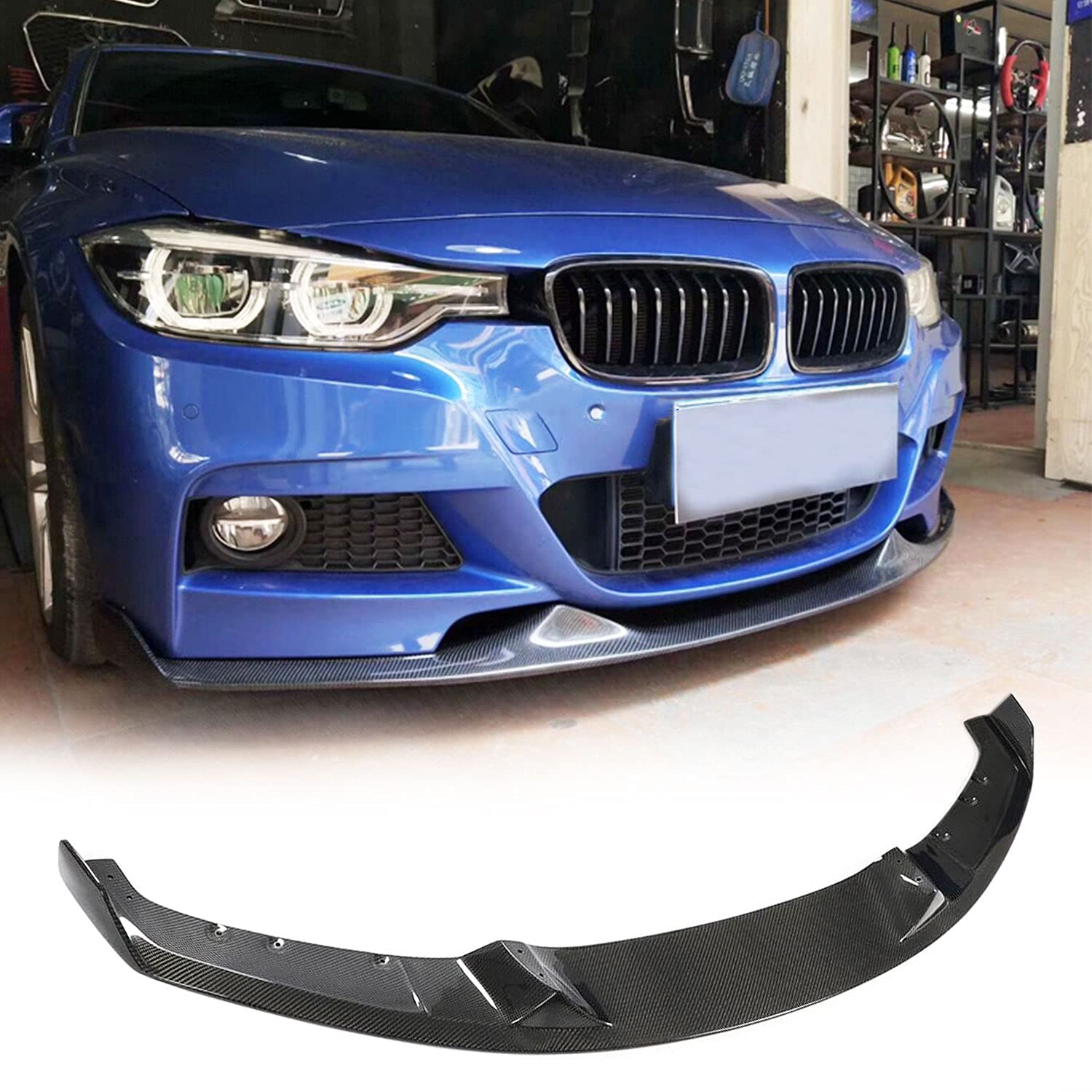 MCARCAR Carbon Fiber Front Lip Spoiler for BMW 3 Series F30 (2012-2018) - Compatible with 320i 325i 328i 330i 335i 340i M Sport Sedan | M-Tech Style Bumper Splitter & Protector in Glossy Black Carbon Fiber | Enhances Aerodynamics & Sporty Look for Street Racing & Car Shows