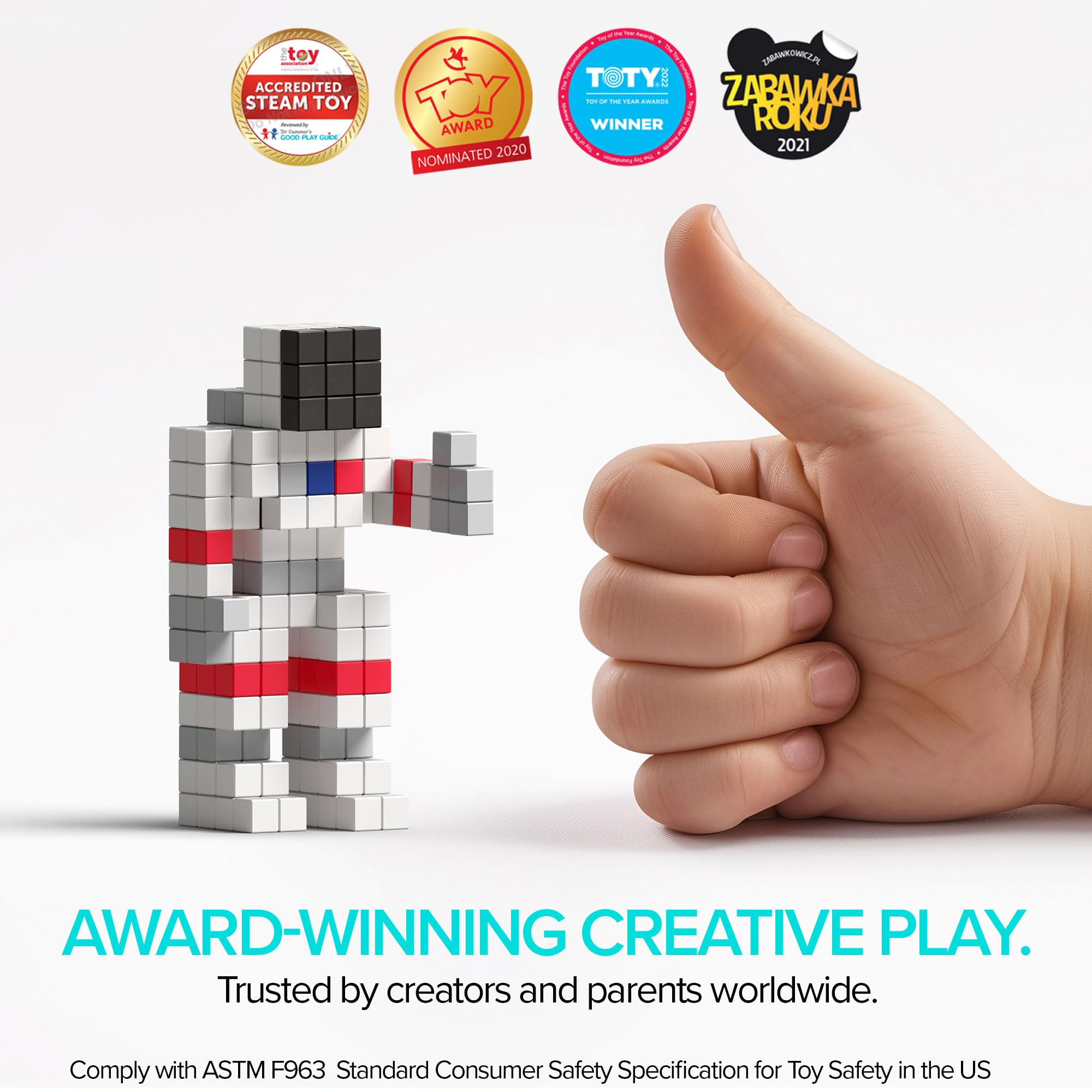 PIXIO NEON - 60pcs Magnetic Building Blocks Toy for Kids Ages 6+, Pixel Art Style with Free App, 5/16