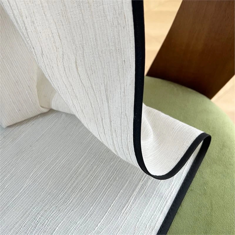 Serena Linen Vertical Striped Custom Blackout Curtains with Black Trim - Elegant Room Darkening Window Treatments for Bedroom & Living Room