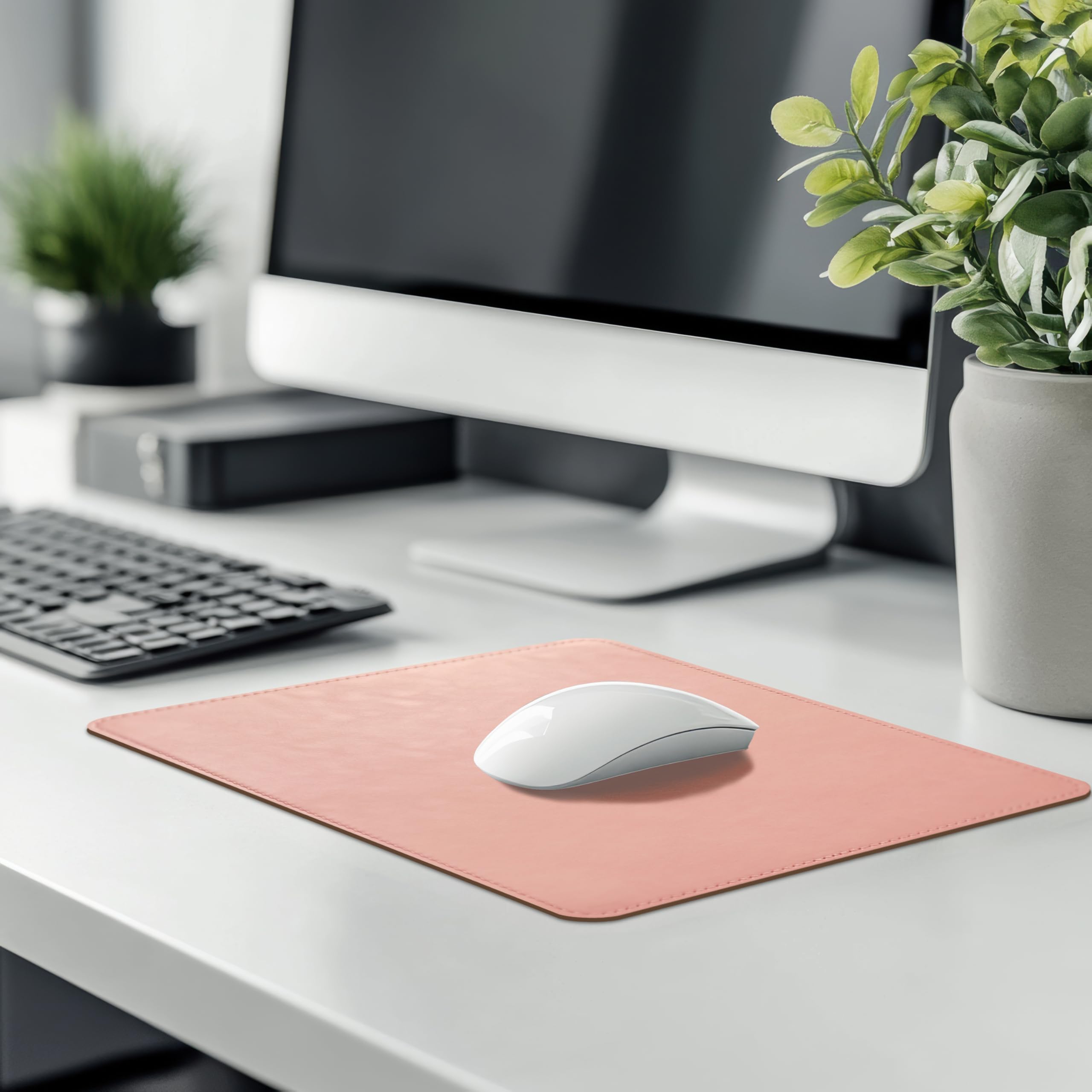 Premium PU Leather Mouse Pad with Stitched Edge & Non-Slip Microfiber Base - Waterproof Desk Mat for Computer, Laptop, Office & Gaming - 8x11 Inch Light Pink - Perfect for Work, Home & Professional Workspaces