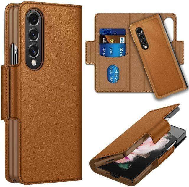 Premium Genuine Leather Wallet Case for Samsung Galaxy Z Fold 3 - Slim Protective Cover with Card Slots | Perfect for Business, Travel & Everyday Use