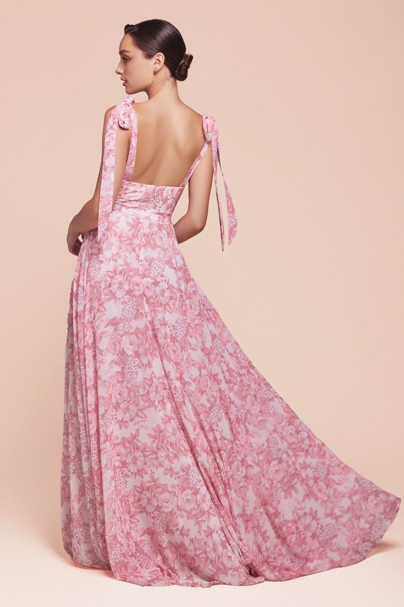 Eden Gown Rose Tie Strap A-Line Floral Printed Skirt - Elegant Summer Dress for Weddings, Parties & Casual Outings