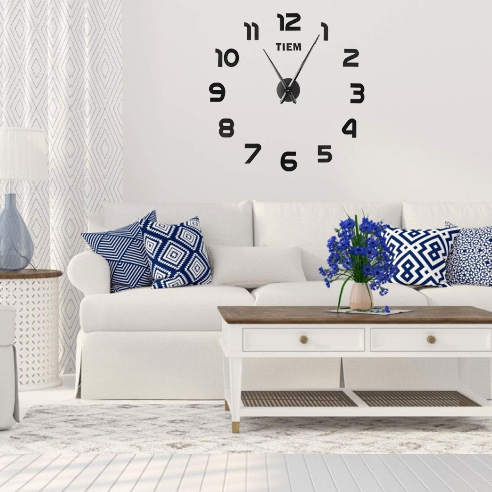 Modern Acrylic Mirror Wall Clock - Large Frameless DIY Decorative Sticker for Home & TV Wall Decor (Black) | Perfect for Living Room, Bedroom & Office Spaces