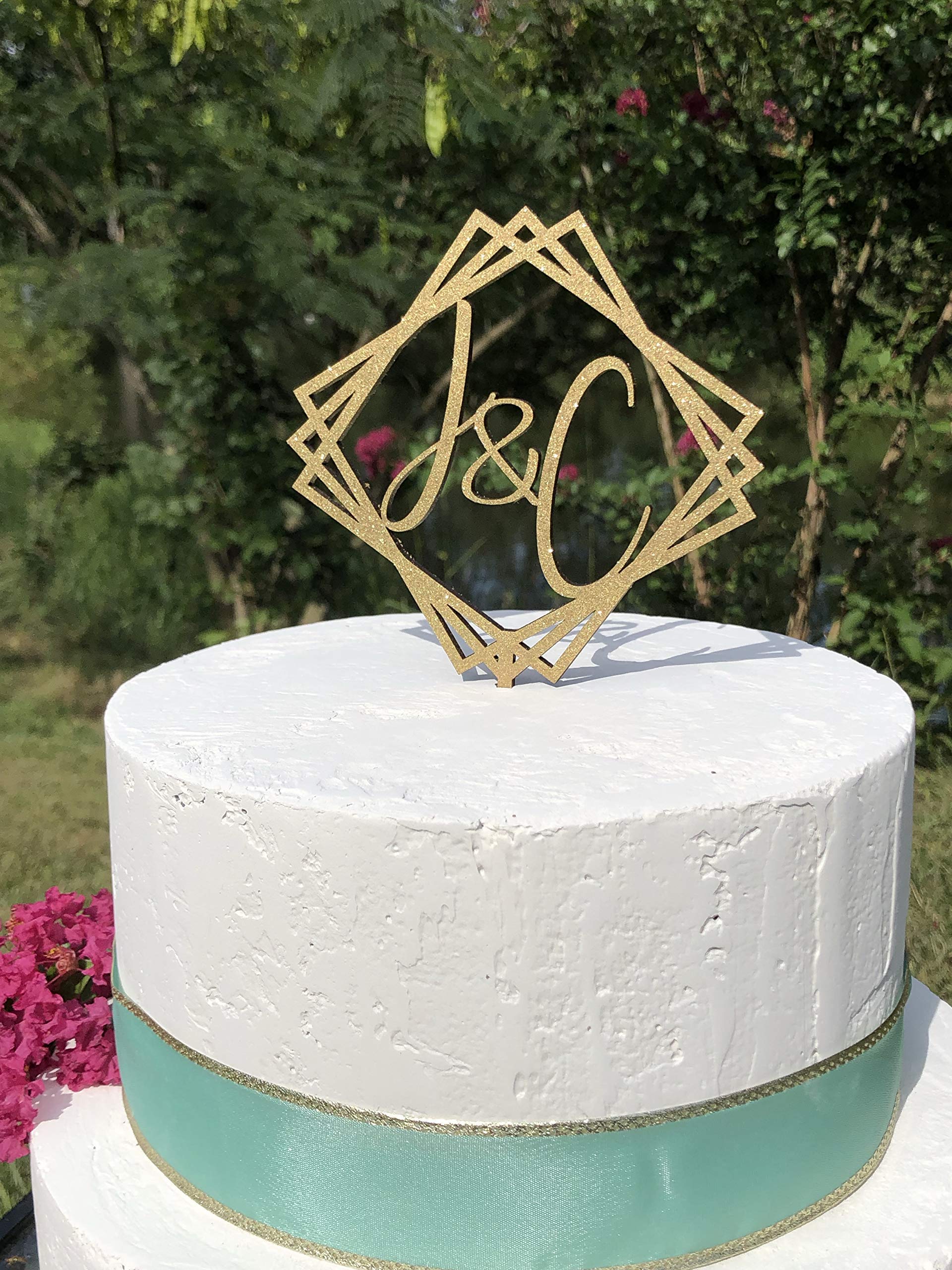 Custom Geometric Wedding Cake Topper with Initials - Elegant Anniversary Cake Decoration for Weddings, Anniversaries & Special Celebrations