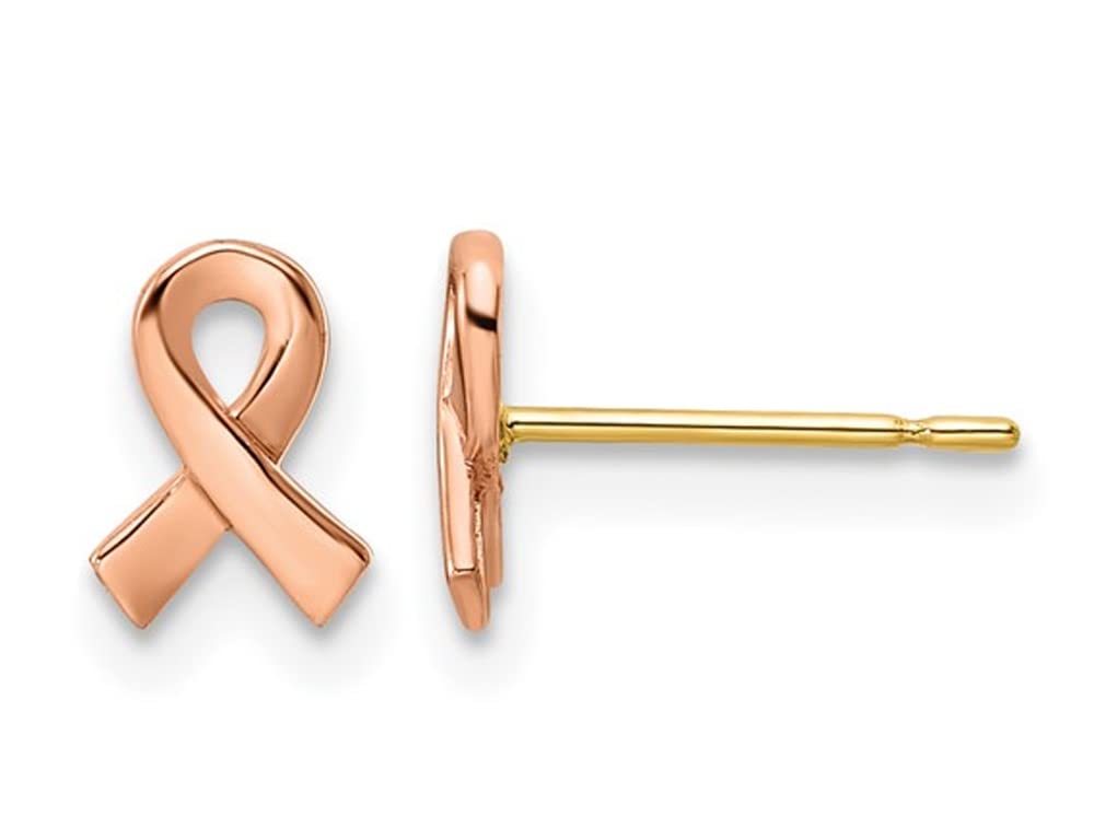 14K Rose Gold Pink Ribbon Awareness Post Earrings for Women - Breast Cancer Support Jewelry Gift for Survivors, Fundraisers & Loved Ones | Everyday Wear, Special Occasions & Charity Events