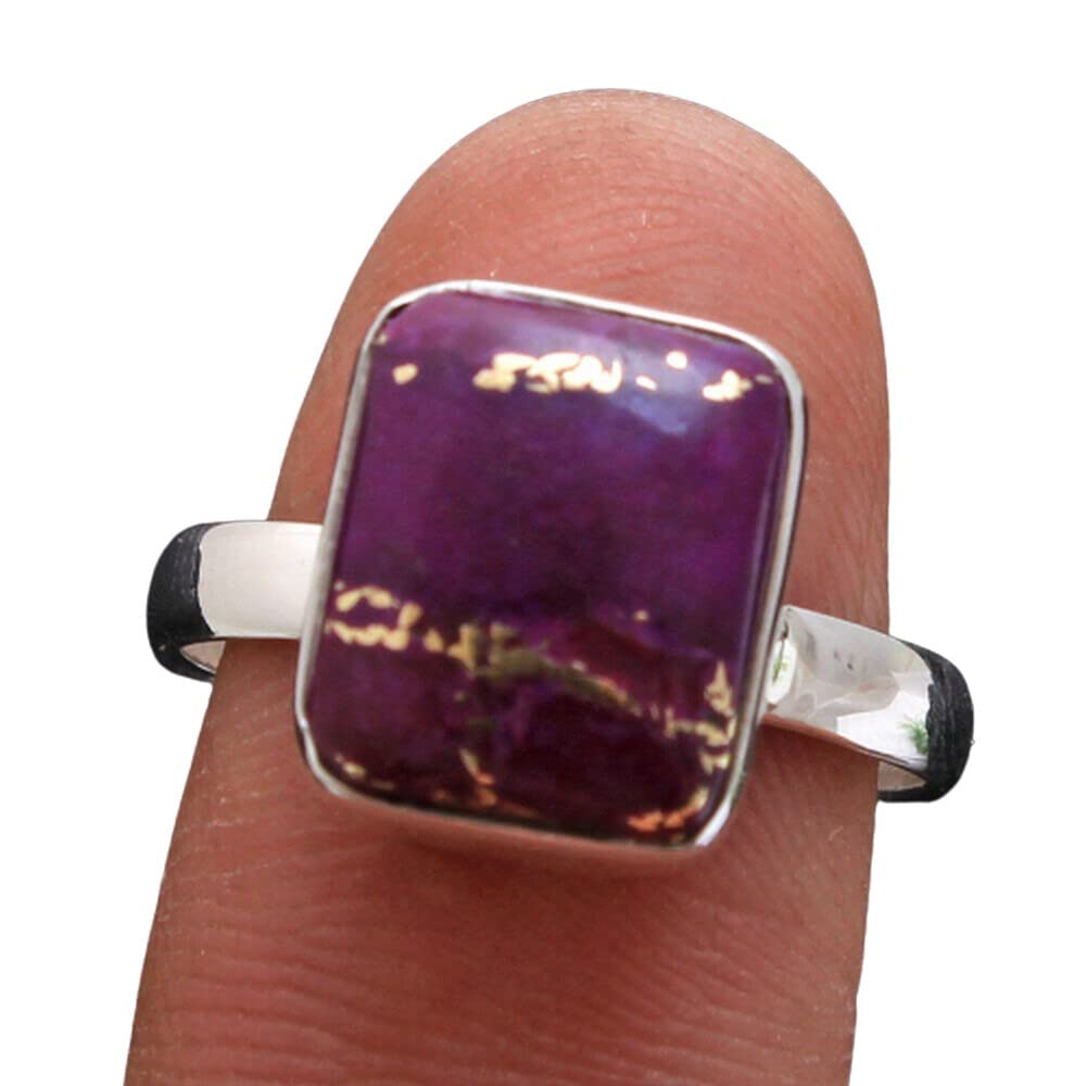 Purple Copper Turquoise 925 Sterling Silver Rings for Women | Handmade Bezel Set Cushion Gemstone Statement Rings | Perfect for Bridesmaid Gifts, Boho Jewelry & Everyday Wear
