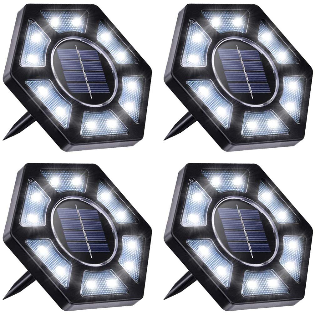 Uonlytech 4-Pack Solar Ground Lights - Waterproof LED Solar Powered Disk Lights for Outdoor Garden, Lawn, Patio, Pathway, Driveway & Walkway Lighting | Energy Efficient Landscape Lighting for Backyard, Deck & Yard Decoration