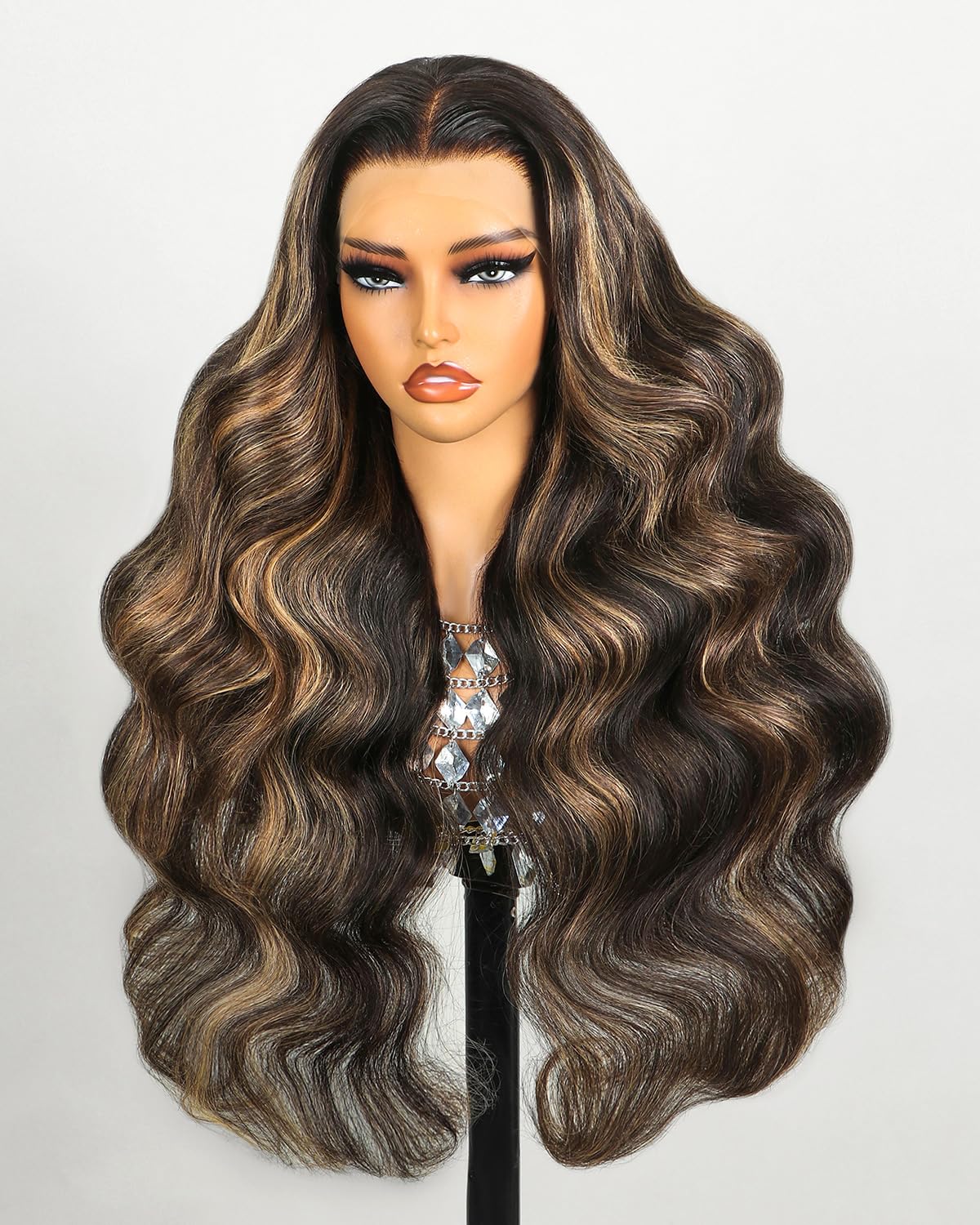 MEGALOOK 20 Inch Human Hair Lace Front Wig - 200% Density Balayage Ombre Body Wave with Pre-Plucked Baby Hair (13x4 Lace, FB27# Color) for Everyday Wear, Parties & Special Occasions