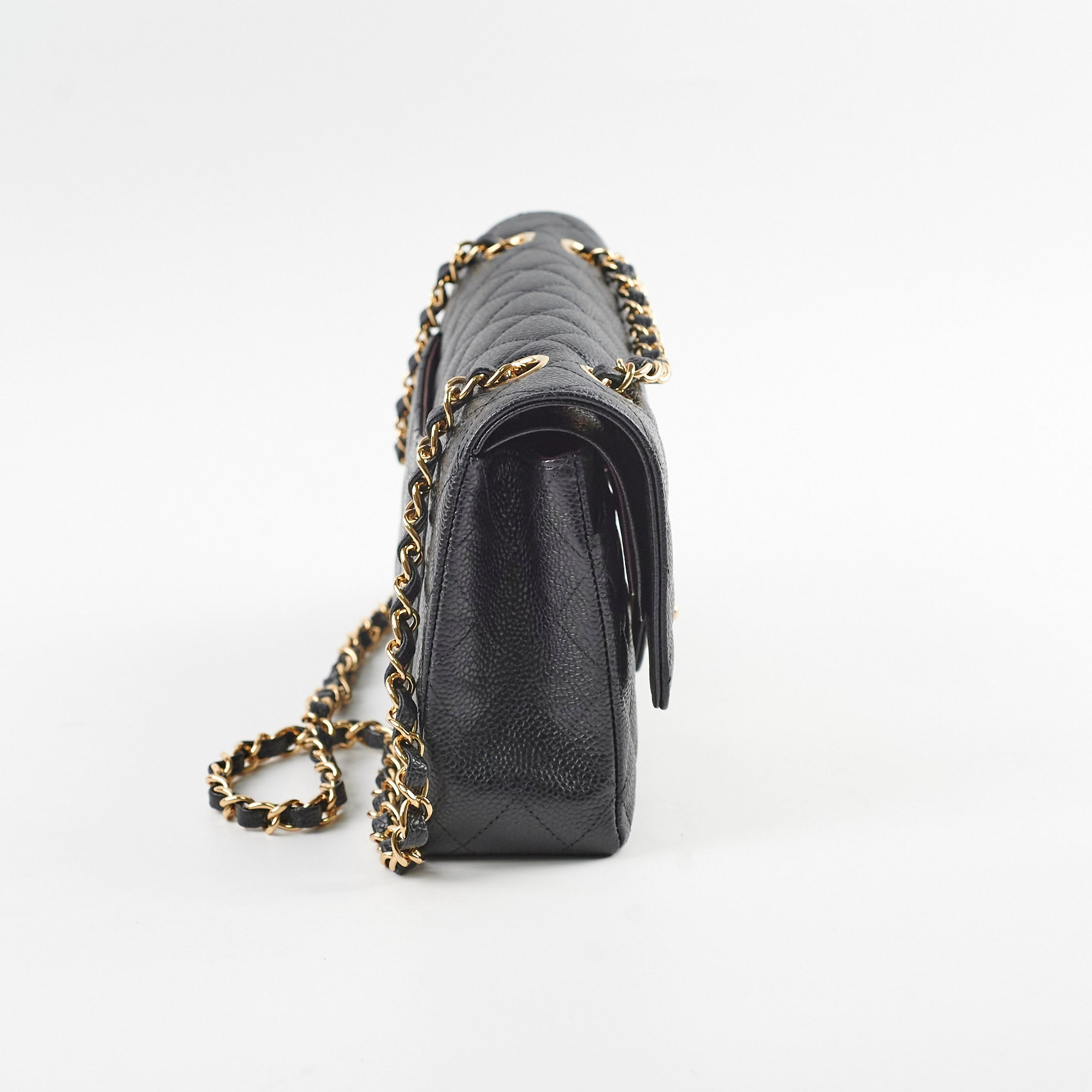 Chanel Medium/Large Double Classic Flap Bag in Black Caviar Leather - 31 Series | Luxury Handbag for Women, Perfect for Work, Evening Events & Everyday Use
